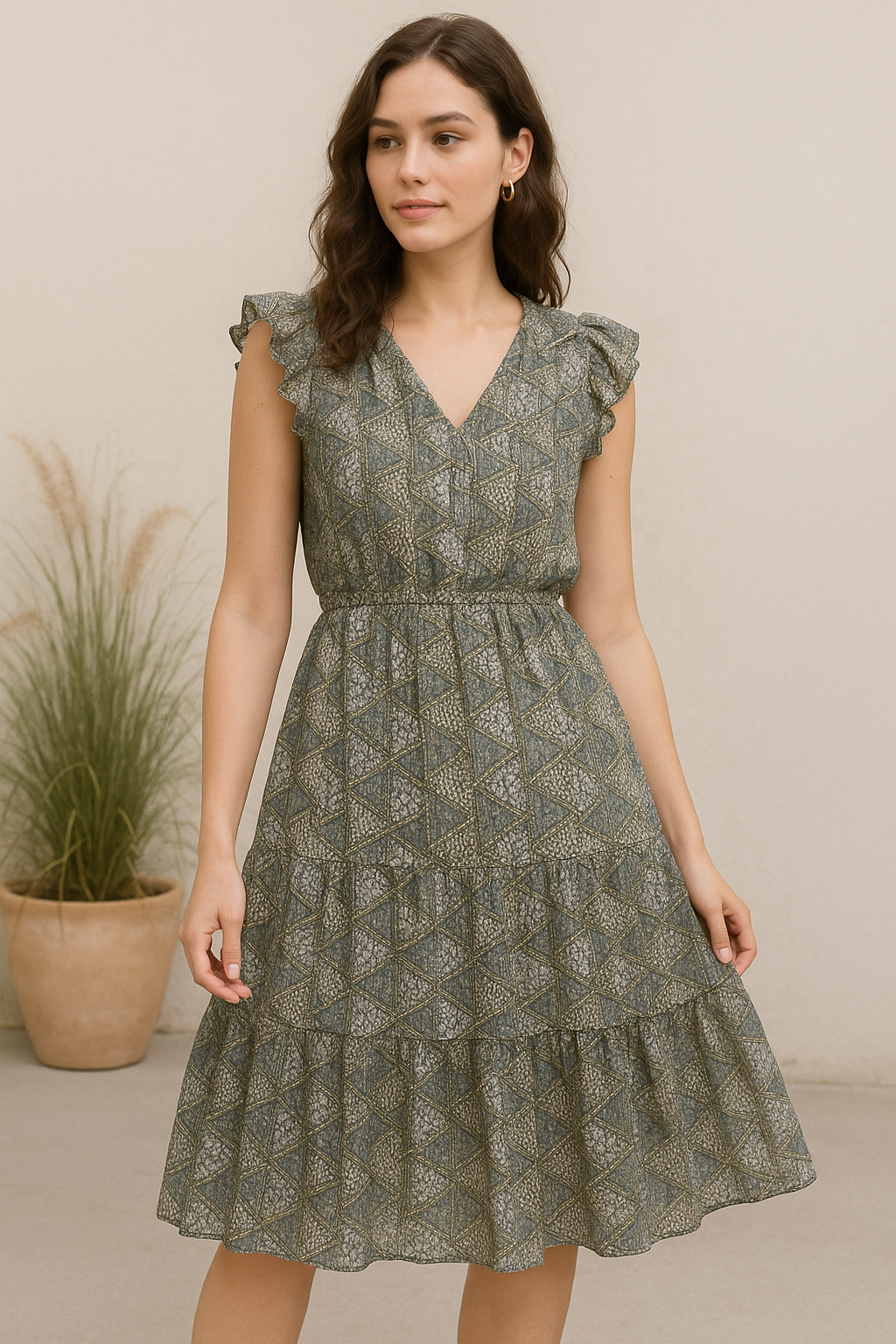 Morden Triangle Stone Art Digital Printed Fabric - Pure Georgette