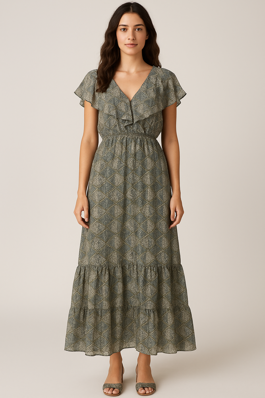 Morden Triangle Stone Art Digital Printed Fabric - Pure Georgette