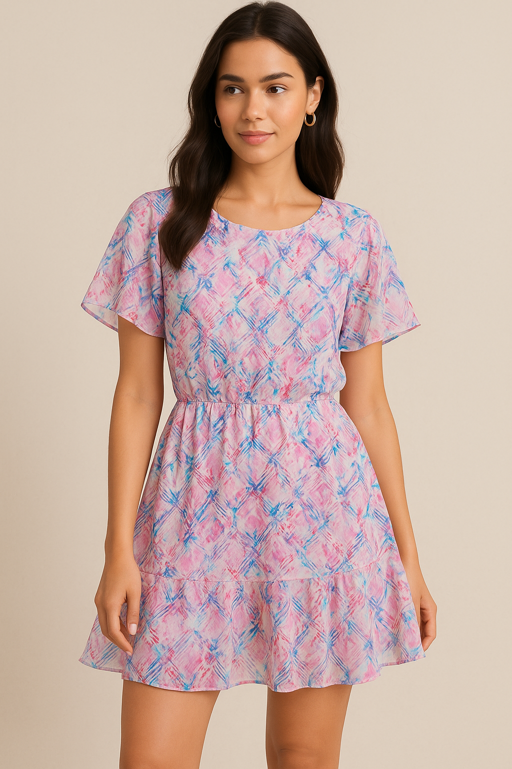 Geometric Colourful Water paint Digital Printed Fabric - Pure Georgette