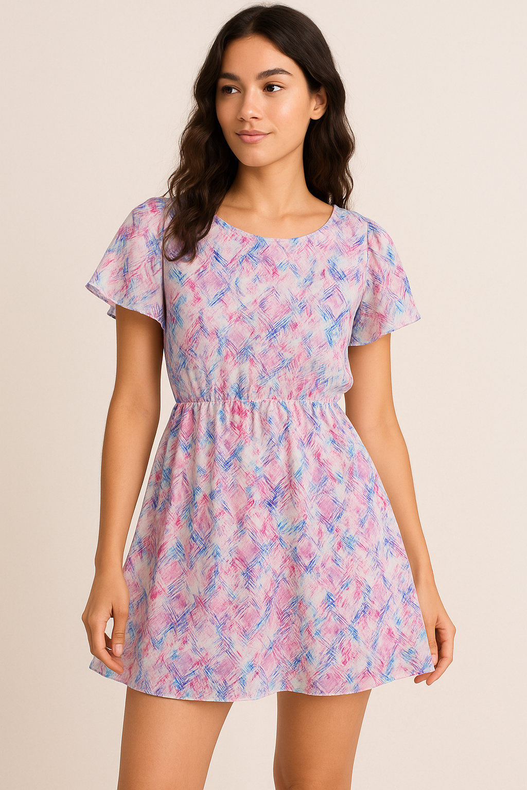 Geometric Colourful Water paint Digital Printed Fabric - Pure Georgette