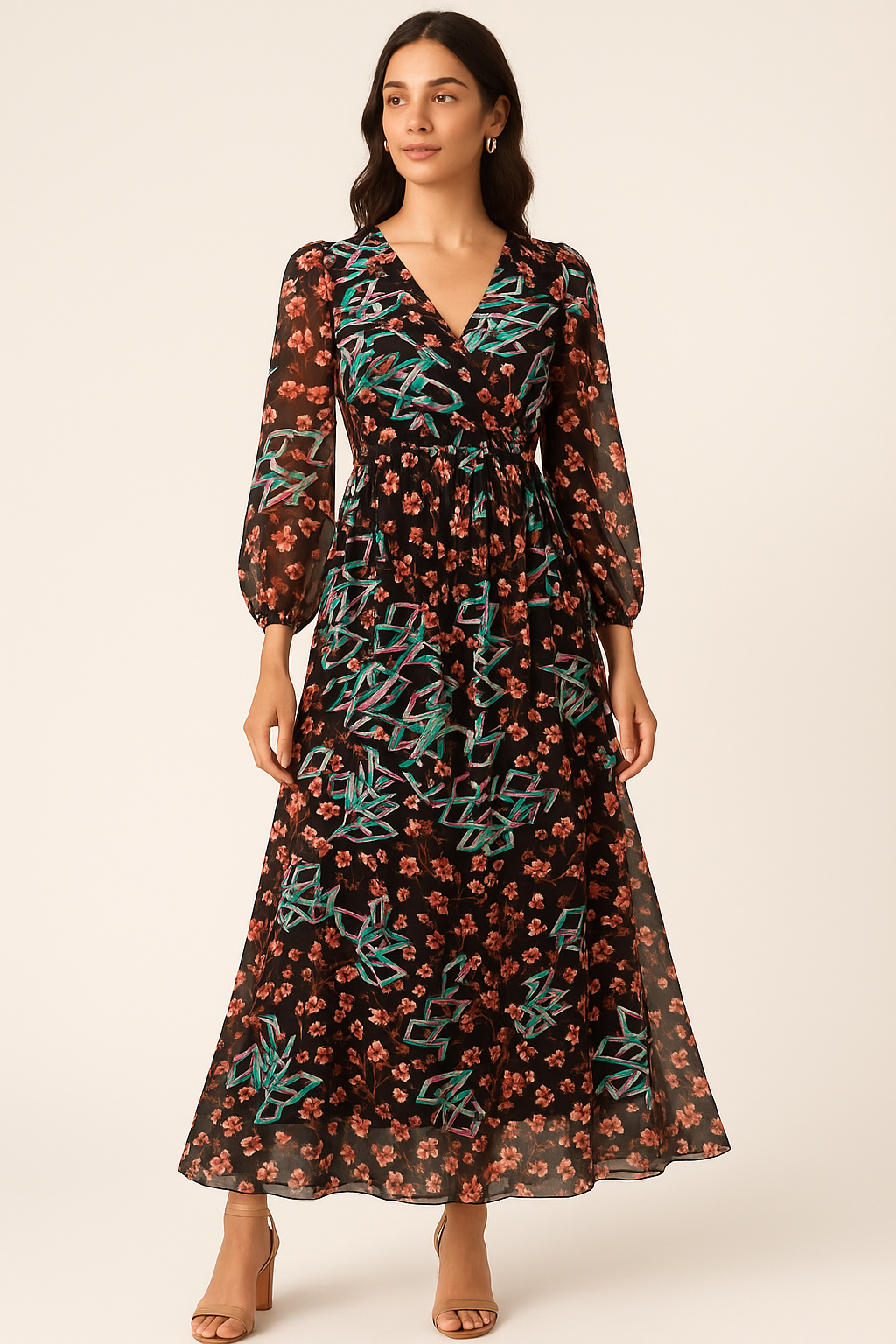 Morden Colourful Chintz Flower With Creative Box Digital Printed Fabric - Pure Georgette