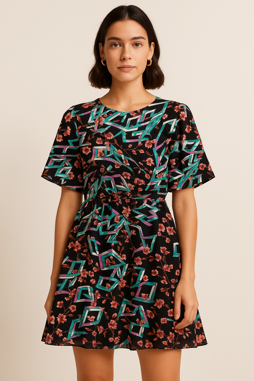 Morden Colourful Chintz Flower With Creative Box Digital Printed Fabric - Pure Georgette