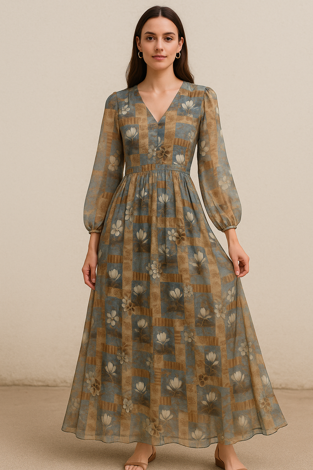 Vintage Bright White Flower With Cool Pattern Digital Printed Fabric - Pure Georgette