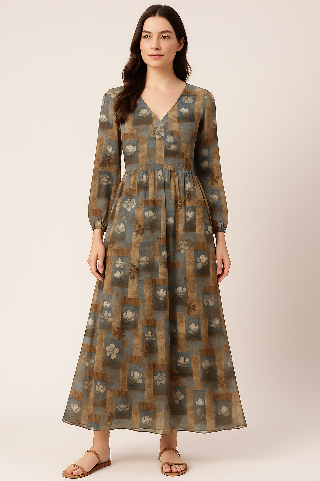 Vintage Bright White Flower With Cool Pattern Digital Printed Fabric - Pure Georgette