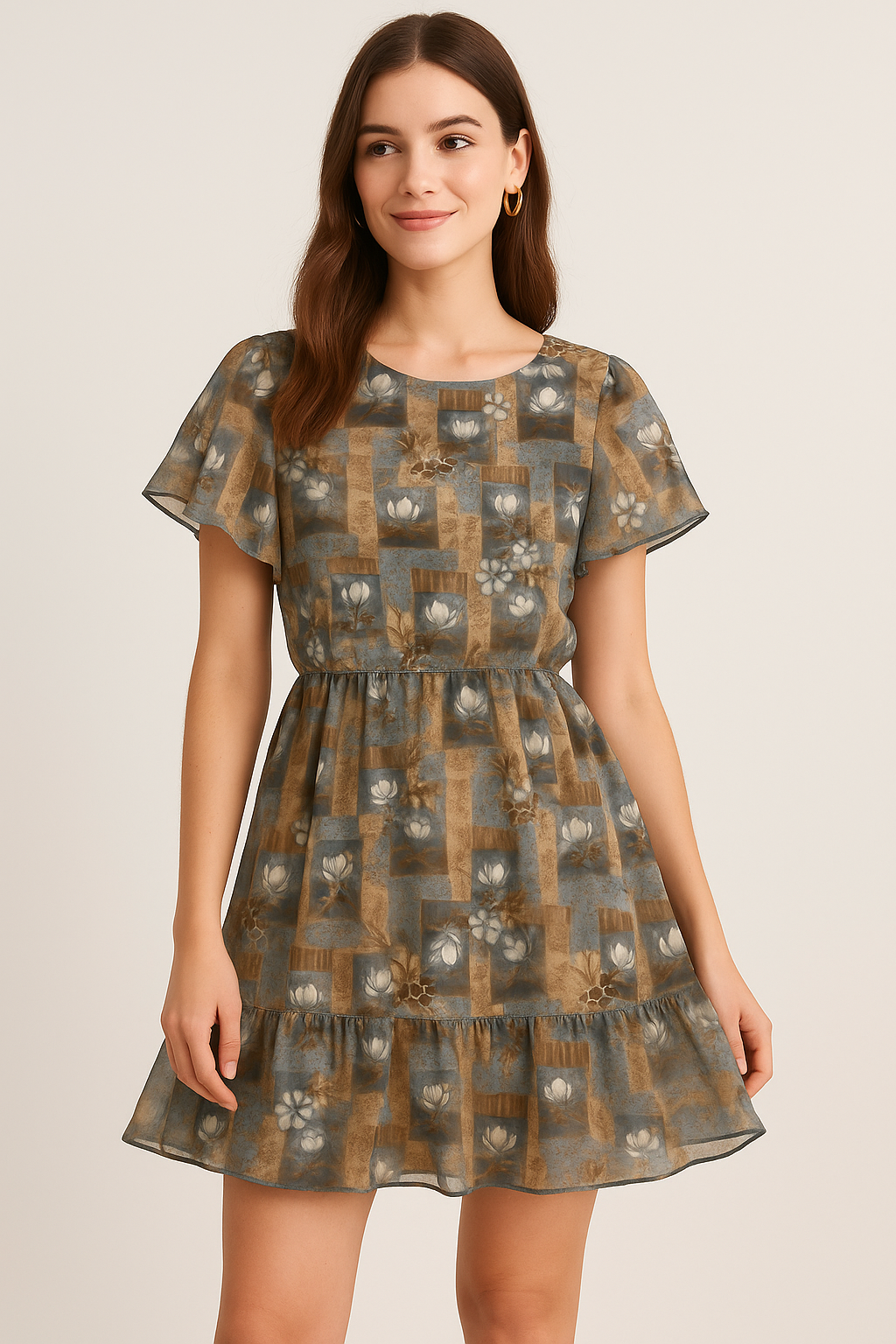 Vintage Bright White Flower With Cool Pattern Digital Printed Fabric - Pure Georgette