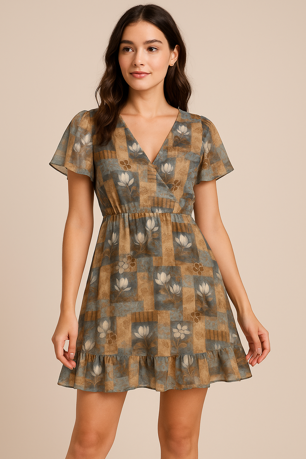 Vintage Bright White Flower With Cool Pattern Digital Printed Fabric - Pure Georgette