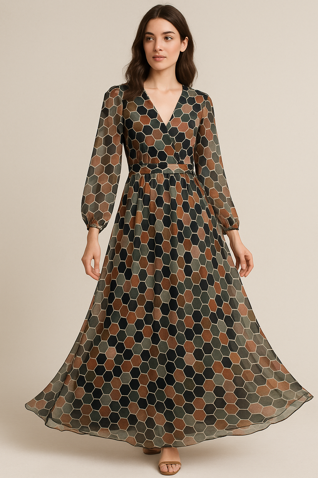 Seamless Hexagon Rainbow Pattern Digital Printed Fabric - Pure Georgette