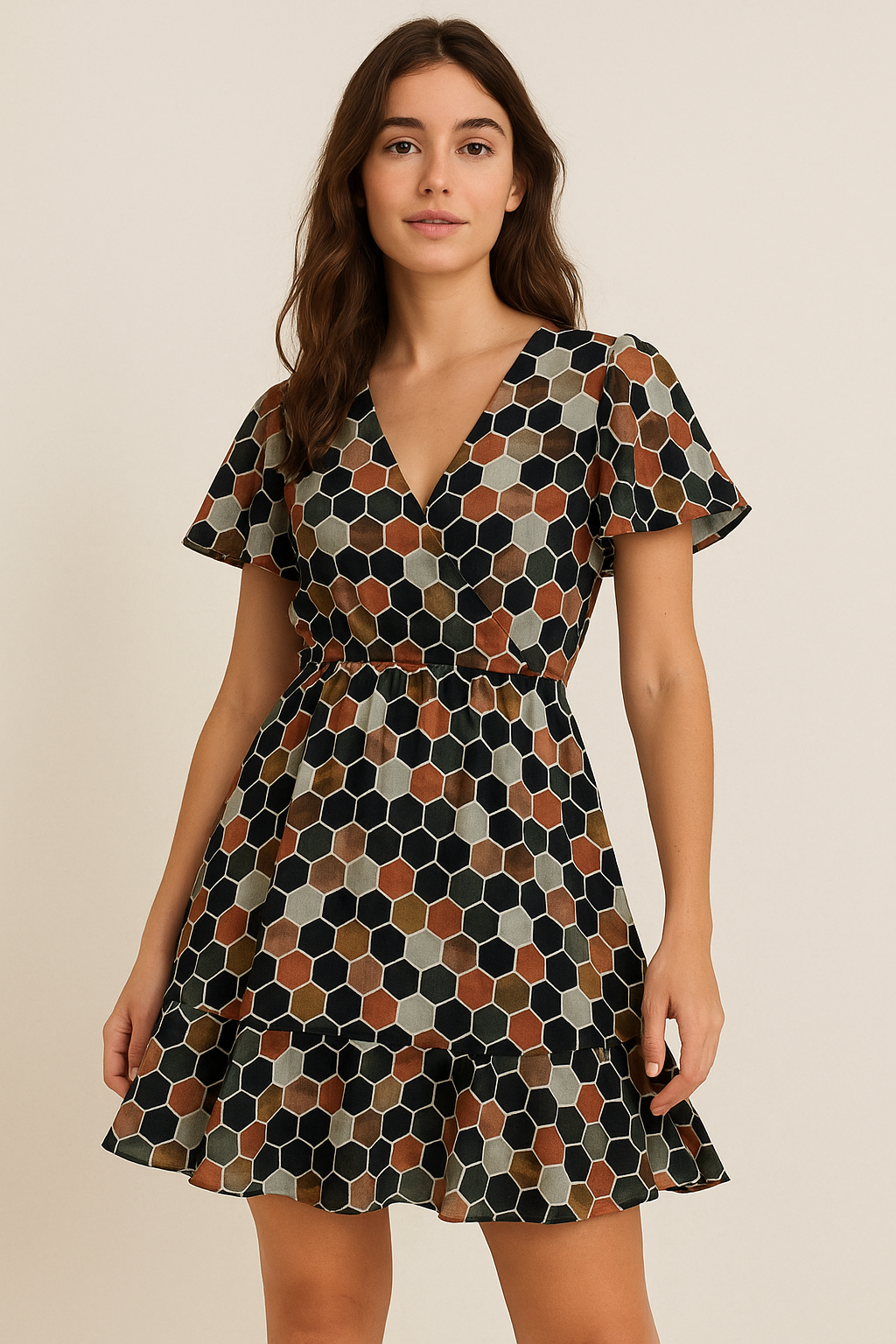 Seamless Hexagon Rainbow Pattern Digital Printed Fabric - Pure Georgette