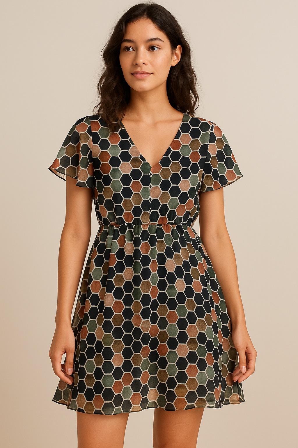 Seamless Hexagon Rainbow Pattern Digital Printed Fabric - Pure Georgette