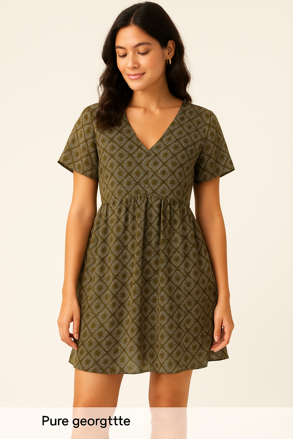 Beautiful Geometric Diamond Cut Glass Digital Printed Fabric - Pure Georgette