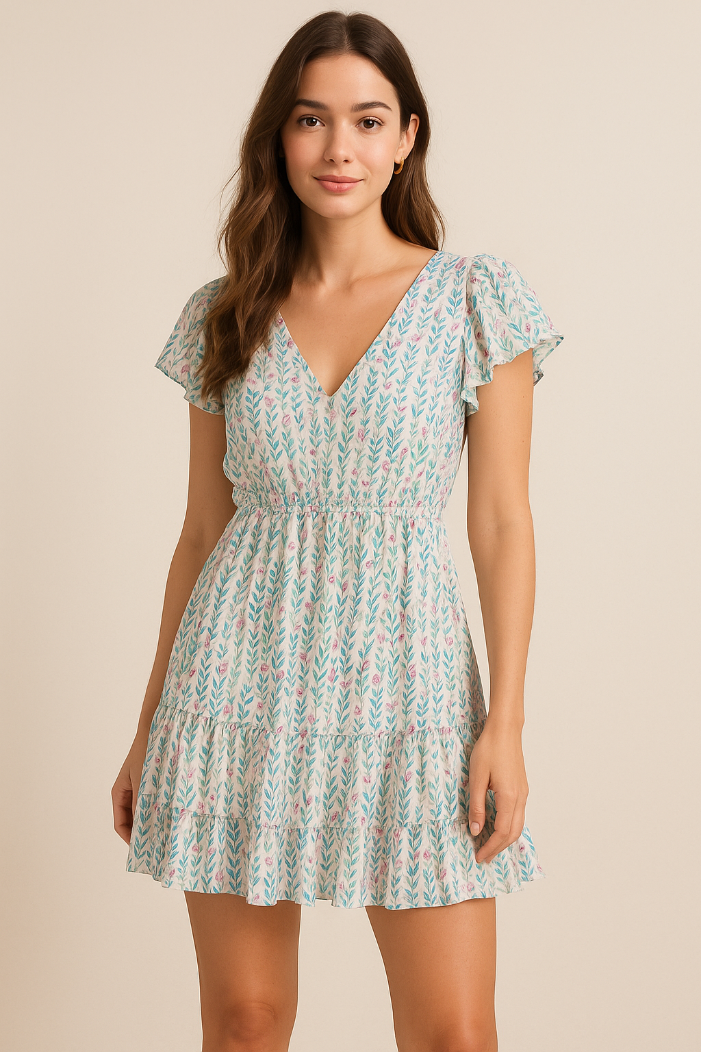 Tiny Multicolour Leaves With Tiny Flower Digital Printed Fabric - Pure Georgette