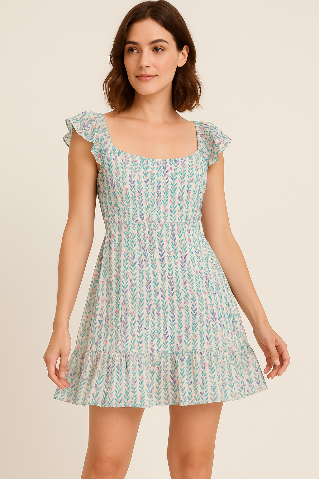 Tiny Multicolour Leaves With Tiny Flower Digital Printed Fabric - Pure Georgette