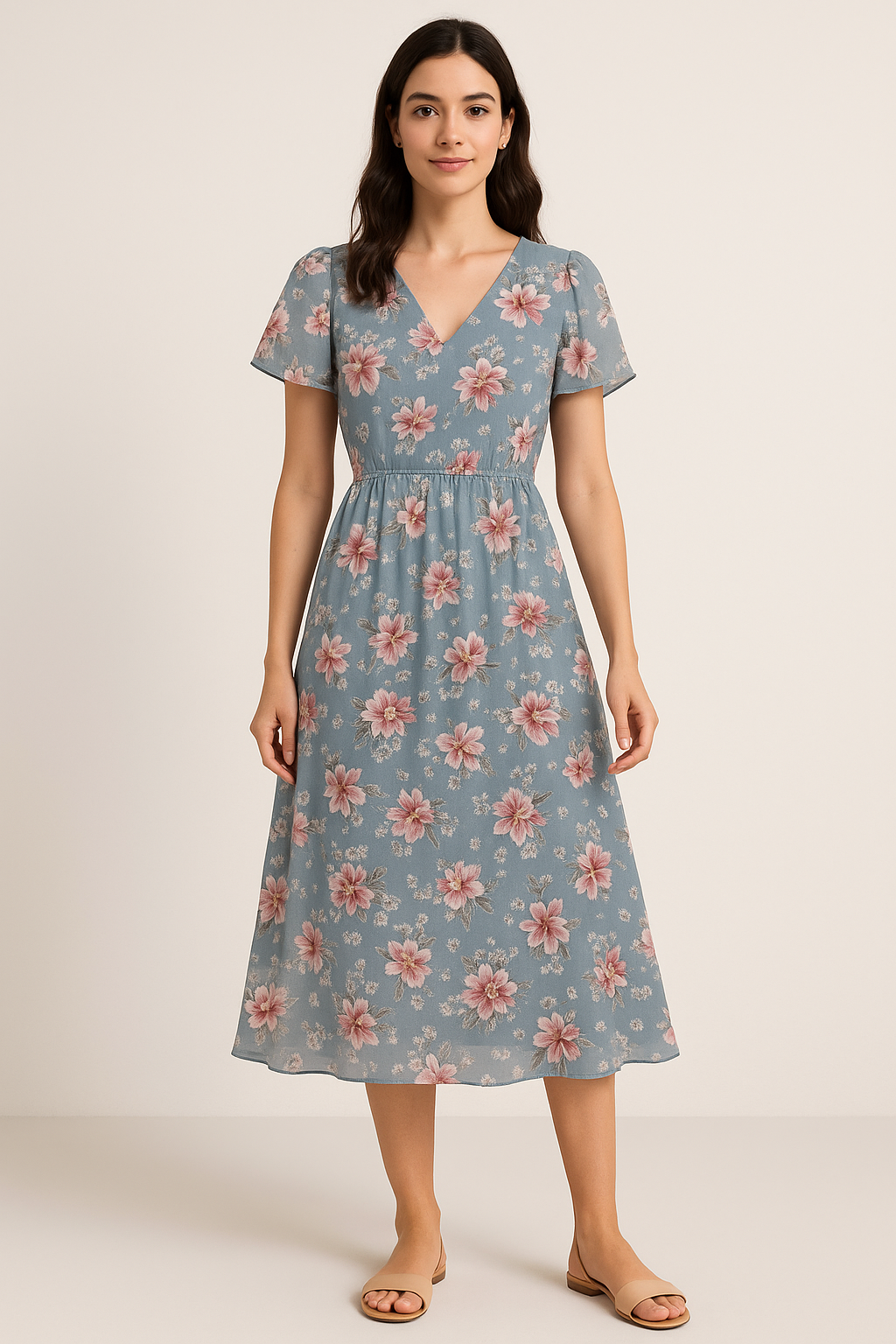 Decorative Tiny Chintz With Lily Digital Printed Fabric - Pure Georgette