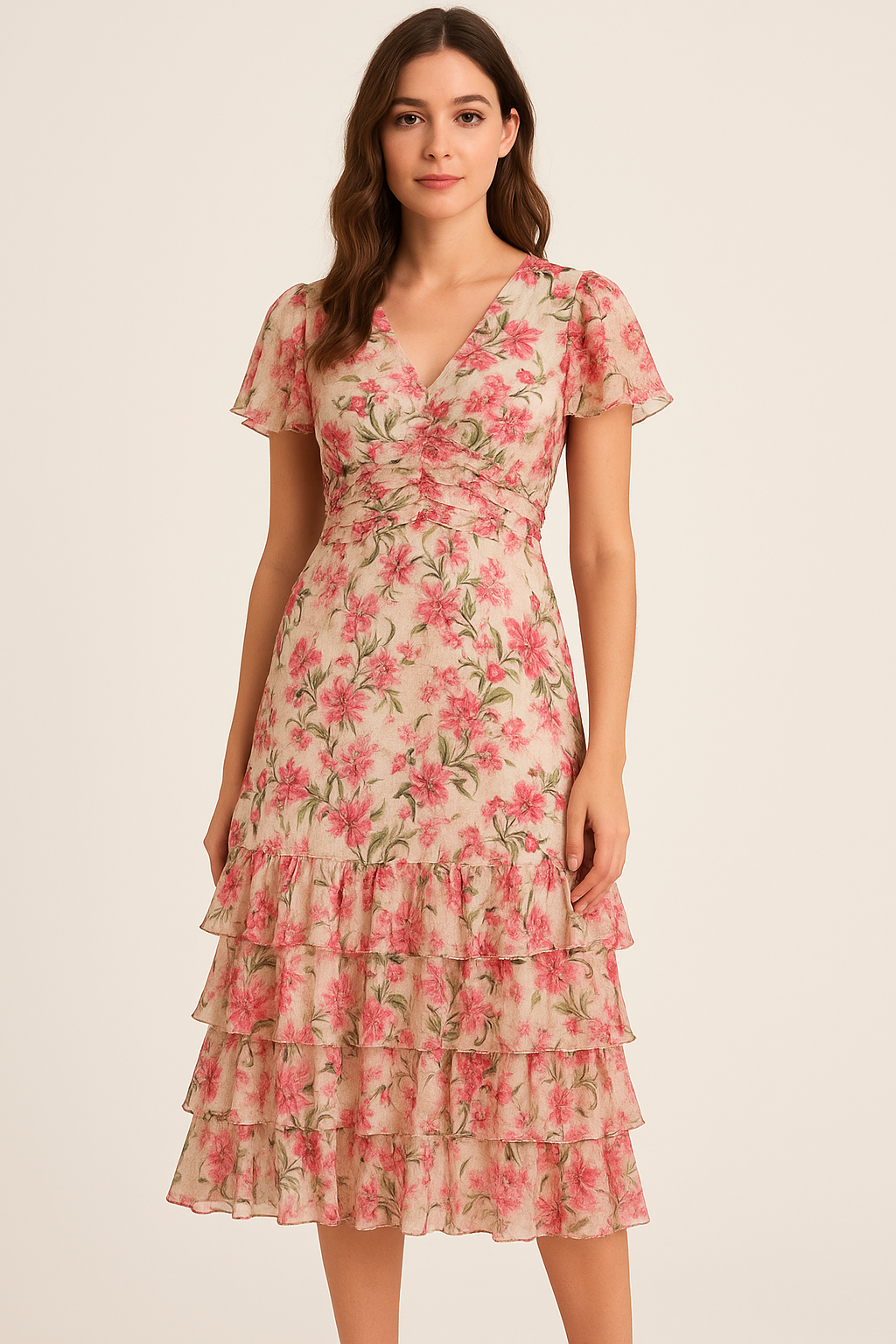 Beautifull Pink Calendula Flower Digital Printed Fabric - Pure Georgette