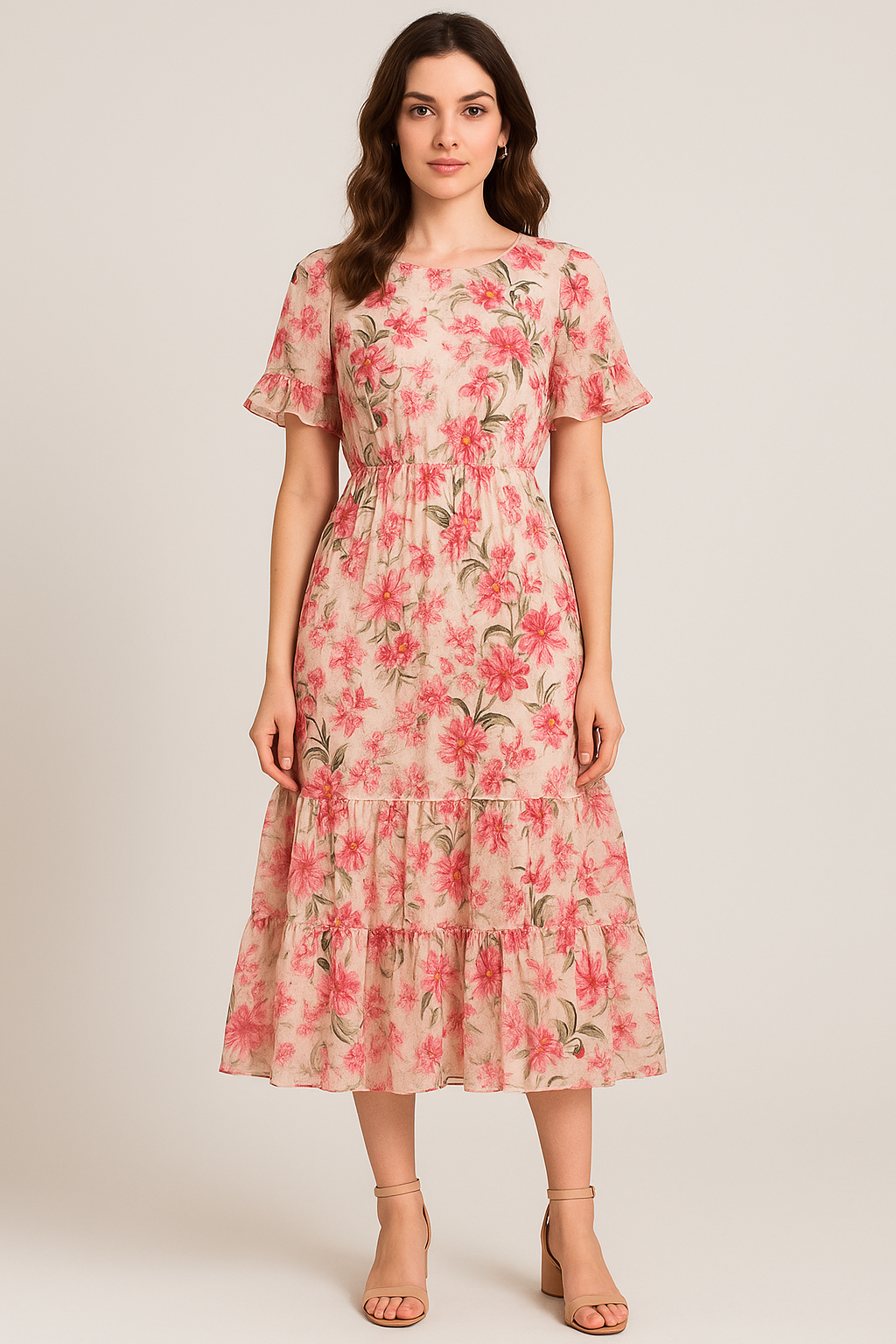 Beautifull Pink Calendula Flower Digital Printed Fabric - Pure Georgette