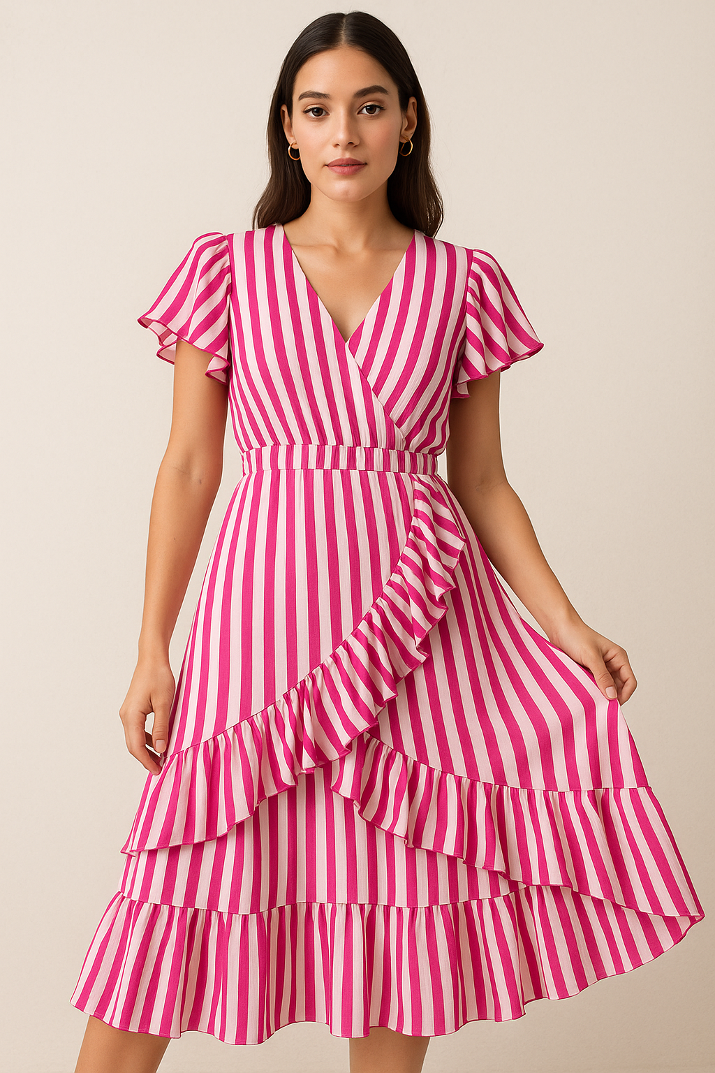 Multi Roman Strips Digital Printed Fabric - Pure Georgette