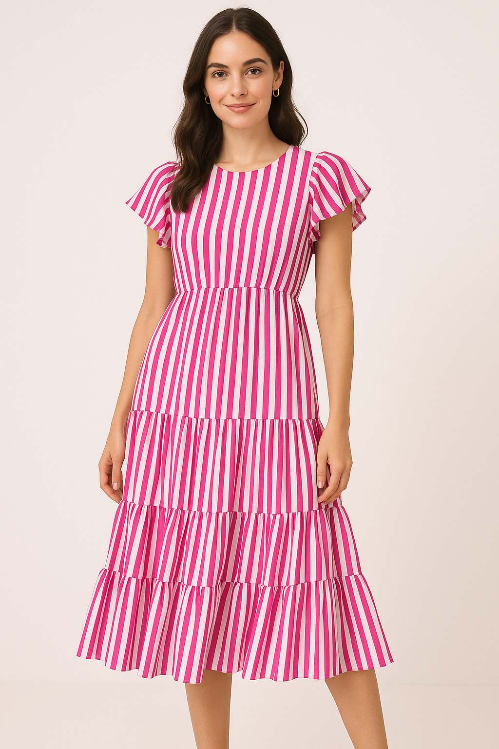 Multi Roman Strips Digital Printed Fabric - Pure Georgette