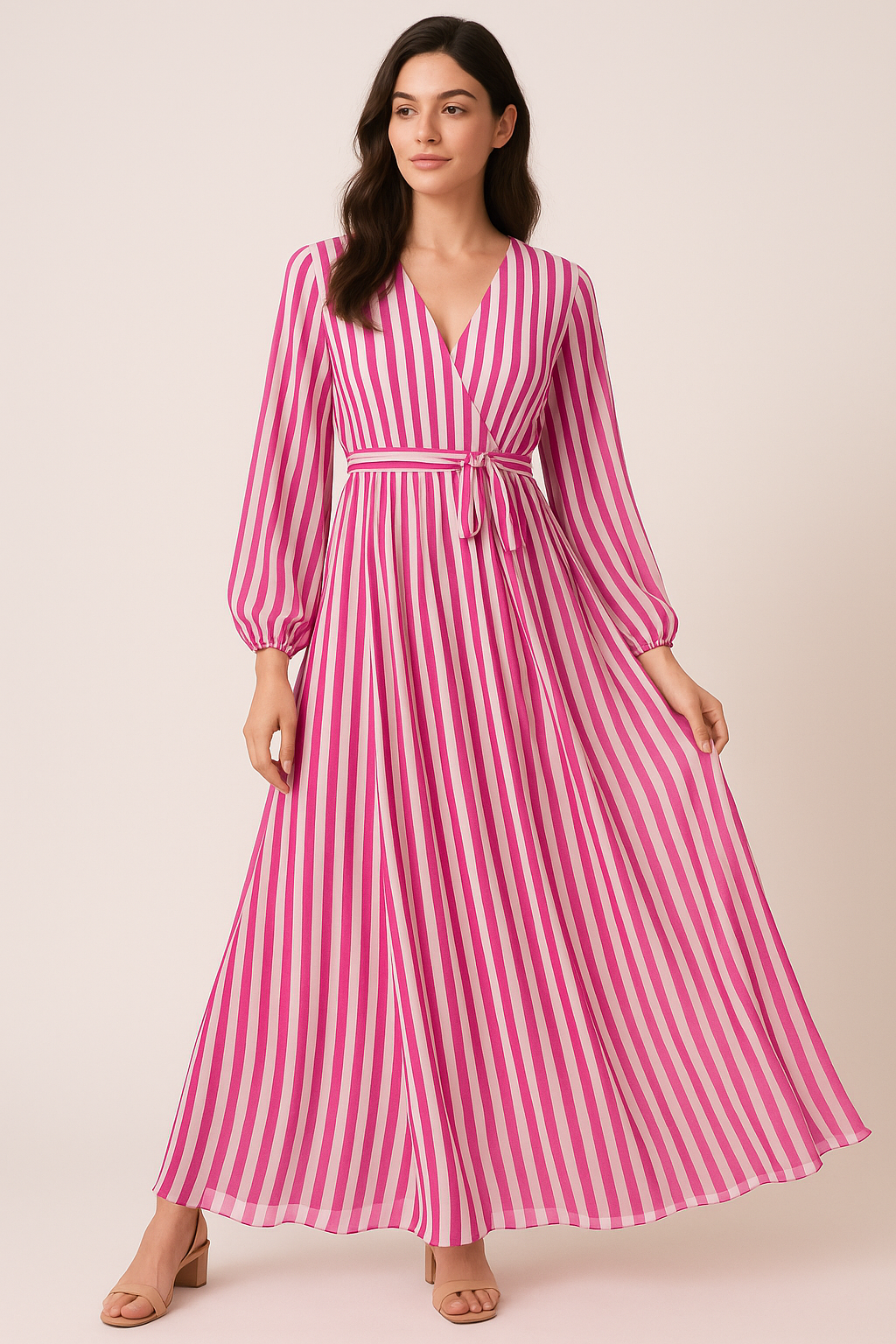 Multi Roman Strips Digital Printed Fabric - Pure Georgette