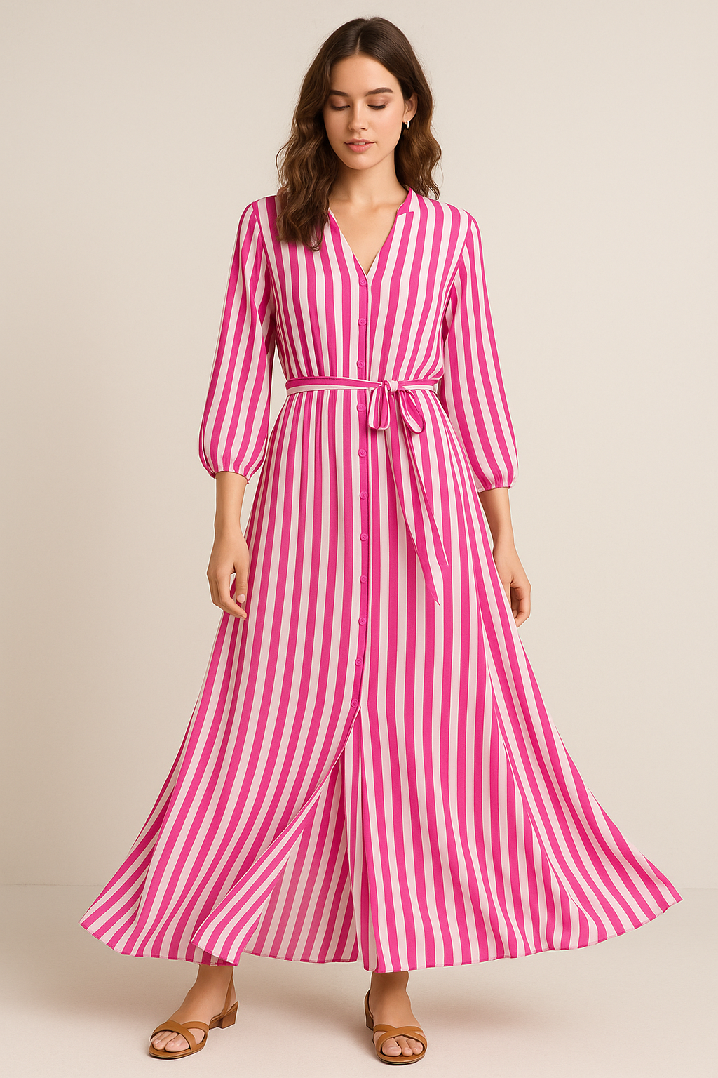 Multi Roman Strips Digital Printed Fabric - Pure Georgette