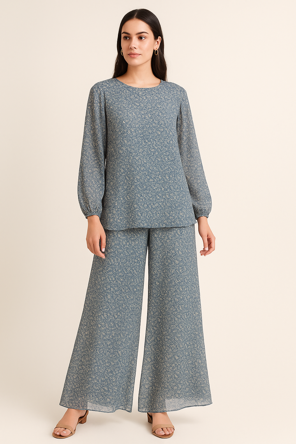 Tiny Branch With Morden Leaves Digital Printed Fabric - Pure Georgette