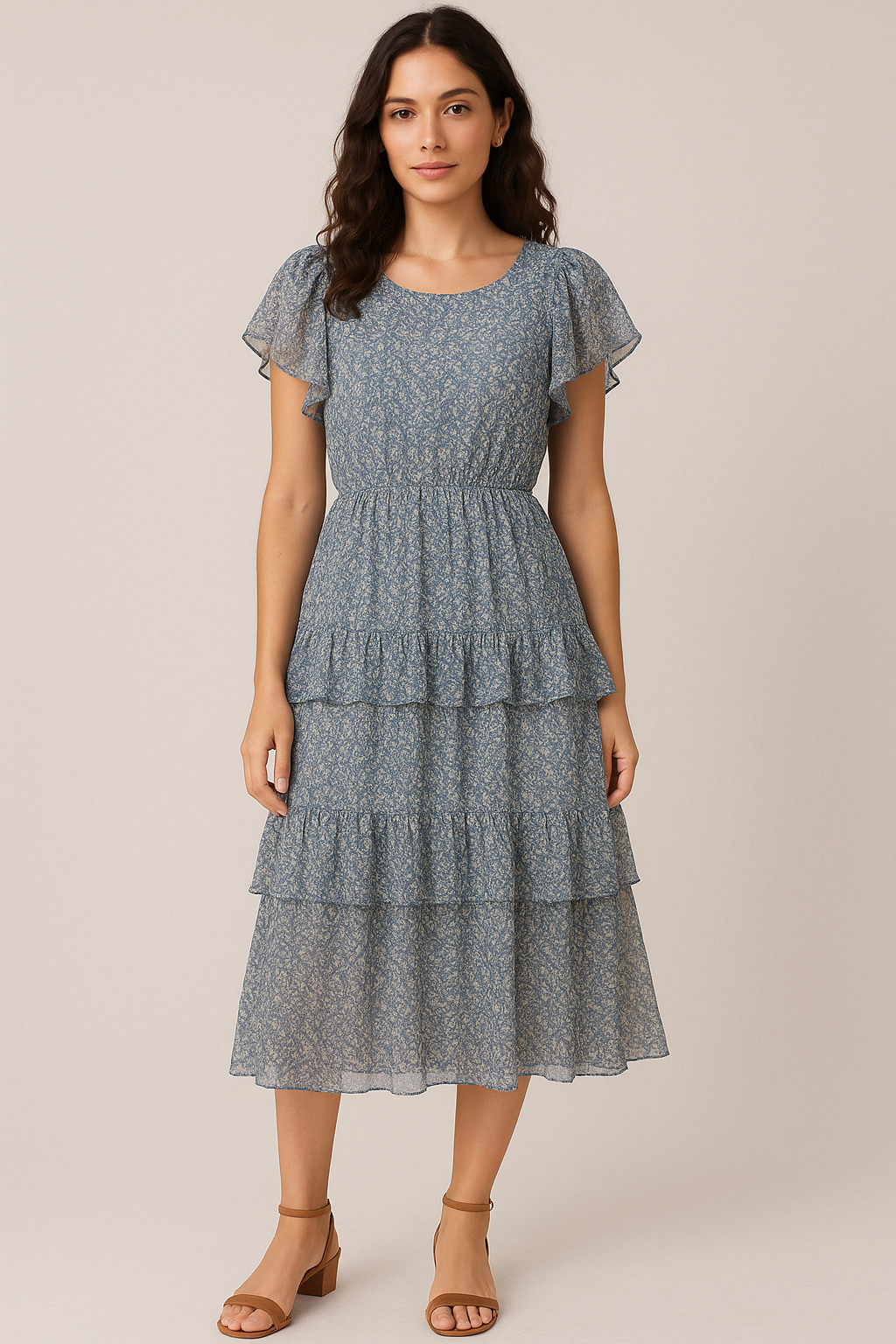 Tiny Branch With Morden Leaves Digital Printed Fabric - Pure Georgette