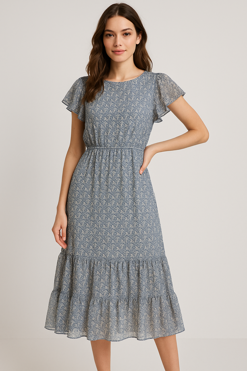 Tiny Branch With Morden Leaves Digital Printed Fabric - Pure Georgette