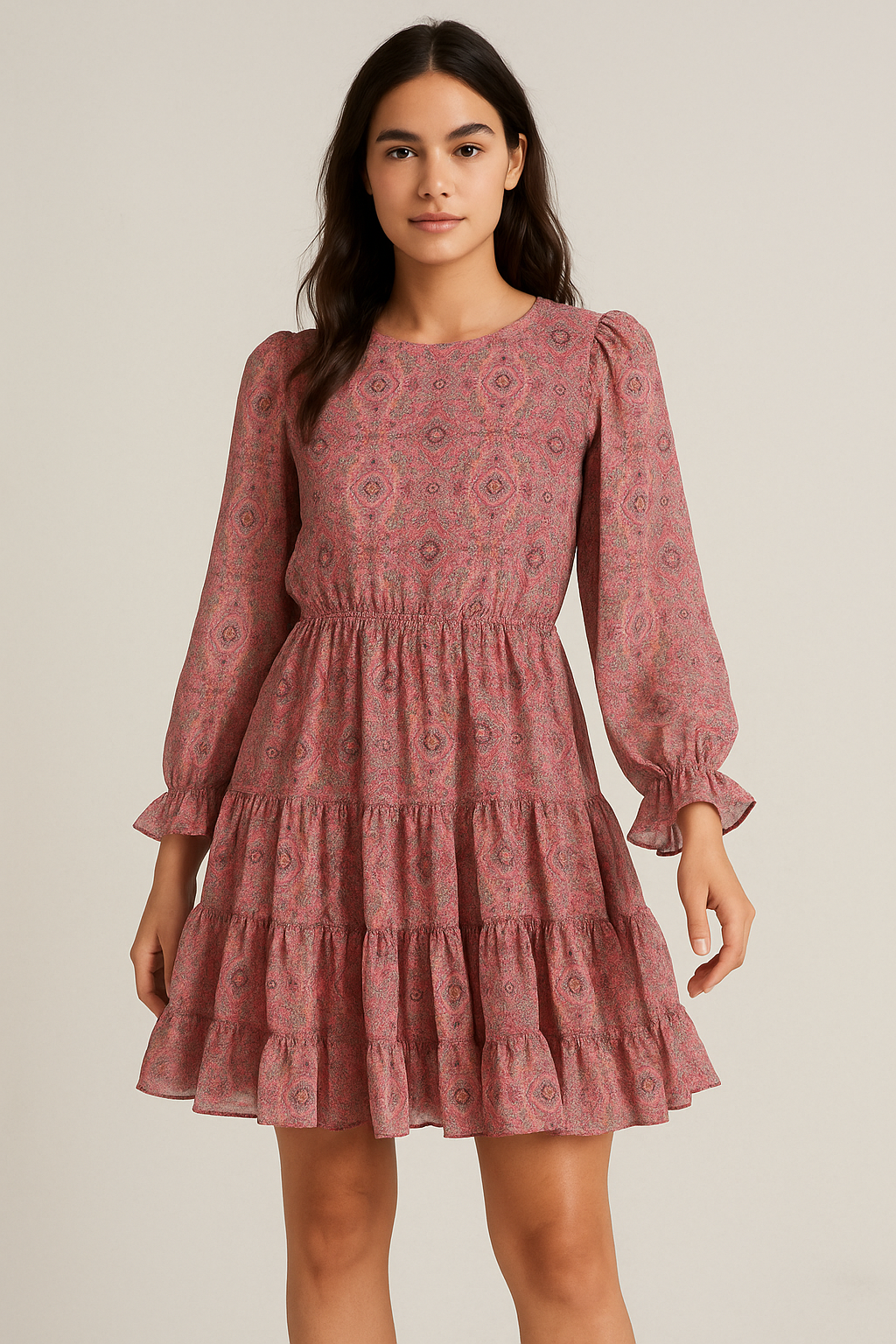 Classical Damask With Charm Colour Digital Printed Fabric - Pure Georgette