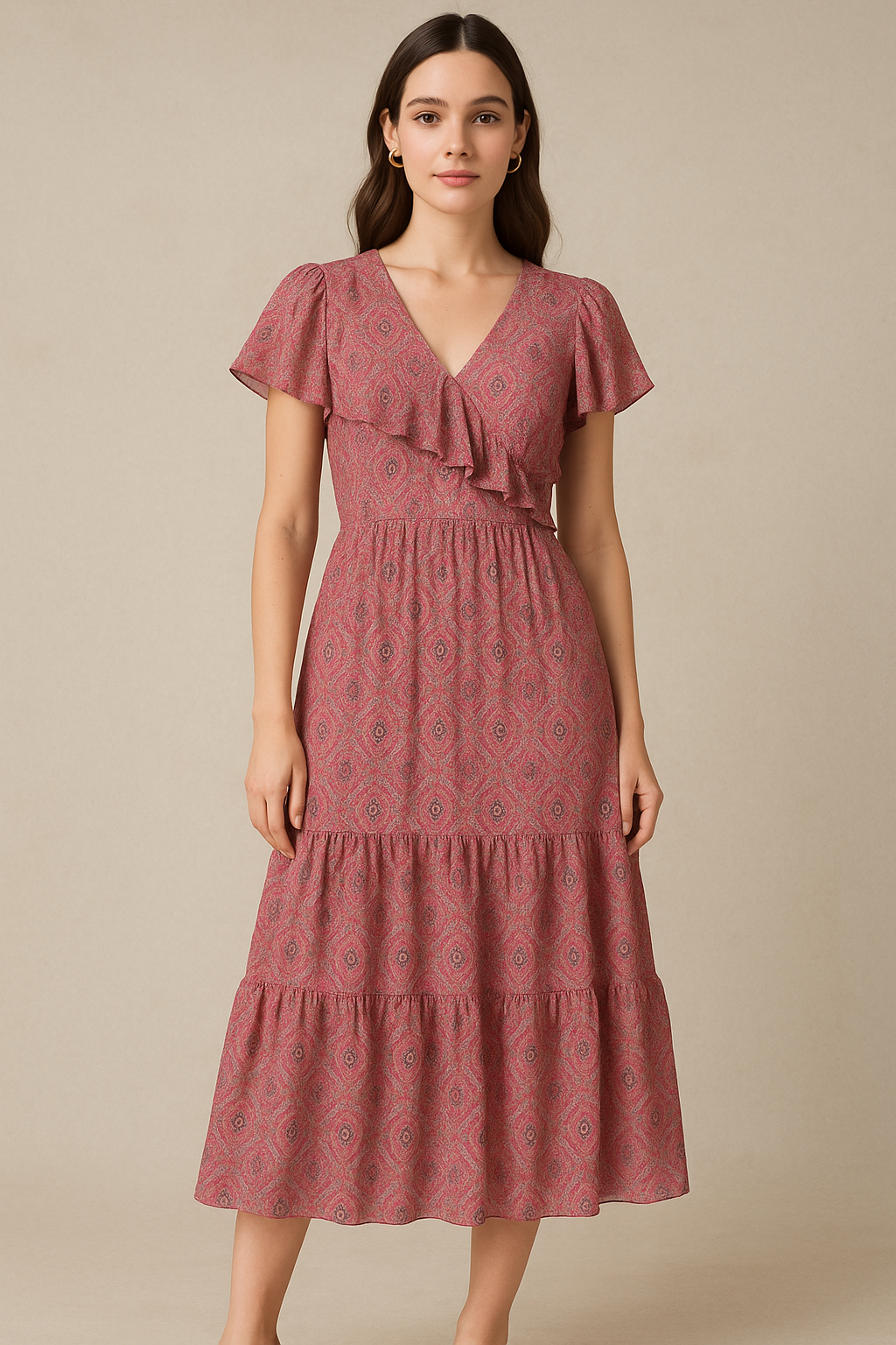 Classical Damask With Charm Colour Digital Printed Fabric - Pure Georgette