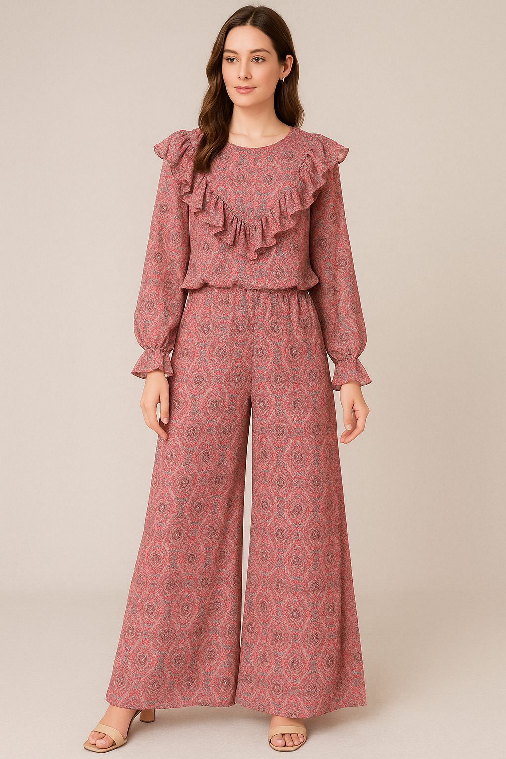 Classical Damask With Charm Colour Digital Printed Fabric - Pure Georgette