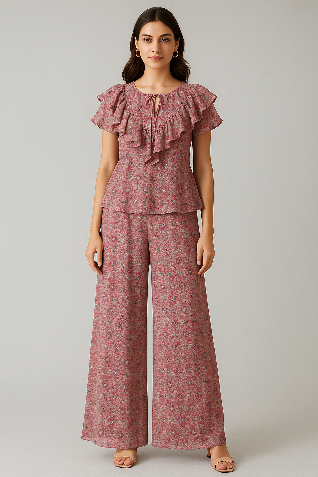 Classical Damask With Charm Colour Digital Printed Fabric - Pure Georgette