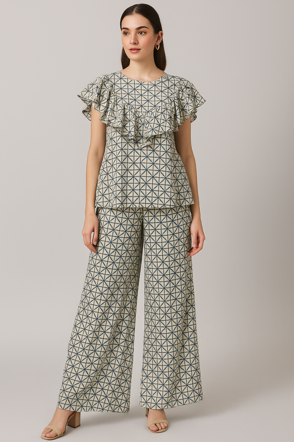 Watercolour Tringle And Square Seamless Pattern Digital Printed Fabric - Pure Georgette