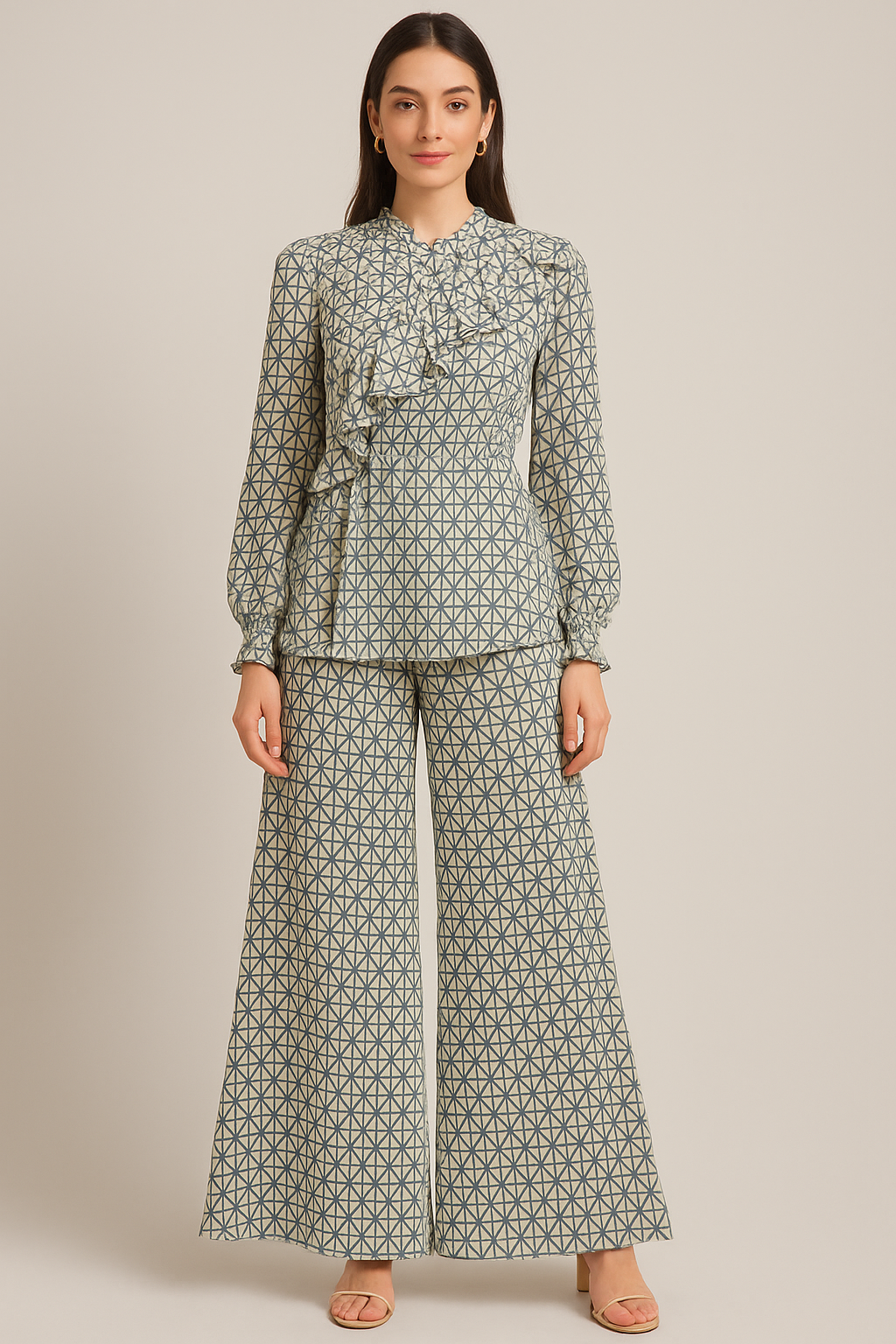 Watercolour Tringle And Square Seamless Pattern Digital Printed Fabric - Pure Georgette