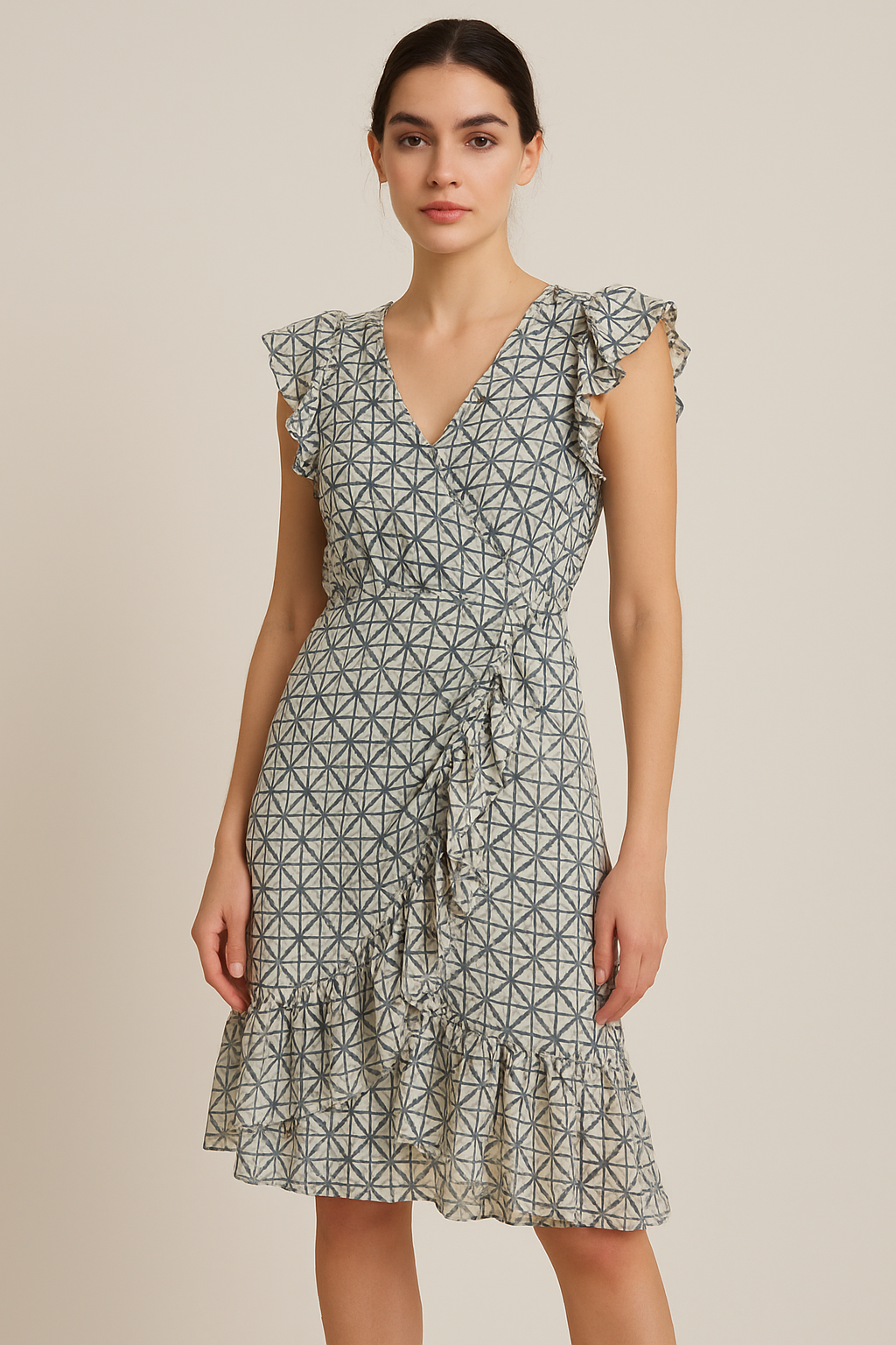 Watercolour Tringle And Square Seamless Pattern Digital Printed Fabric - Pure Georgette