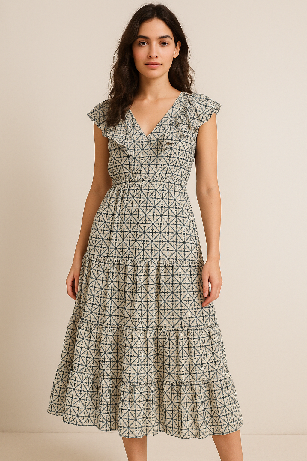 Watercolour Tringle And Square Seamless Pattern Digital Printed Fabric - Pure Georgette