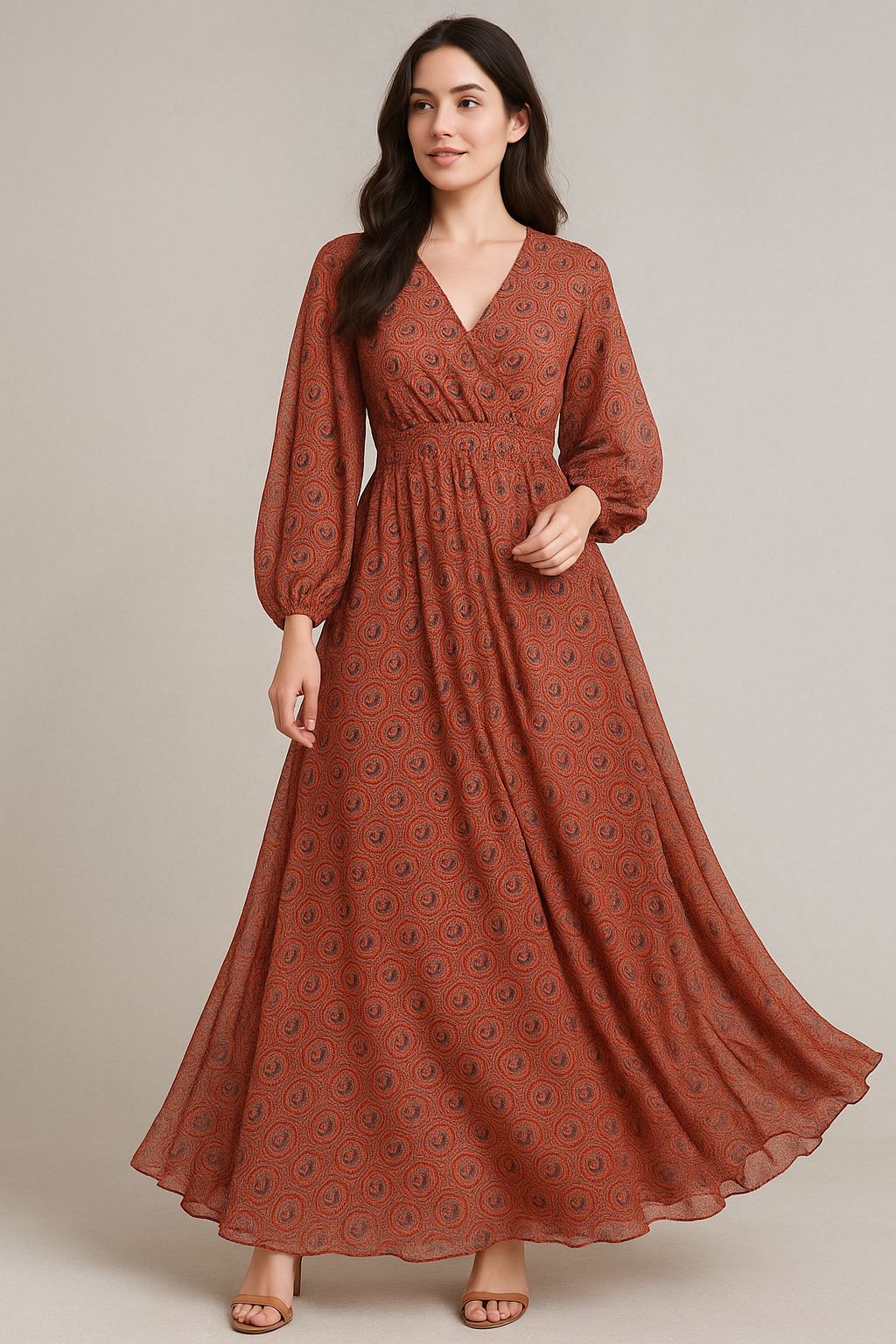 Decorative Quatrefoil With Red Flower Digital Printed Fabric - Pure Georgette