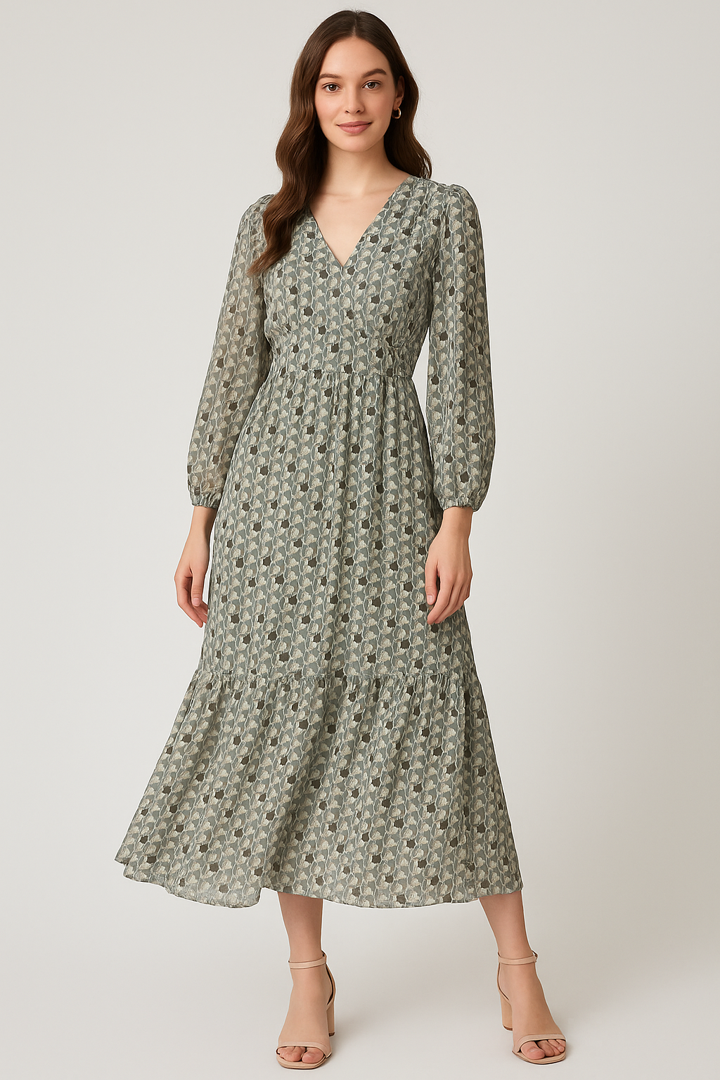 Cool Aspen Leaves Of Branch Digital Printed Fabric - Pure Georgette