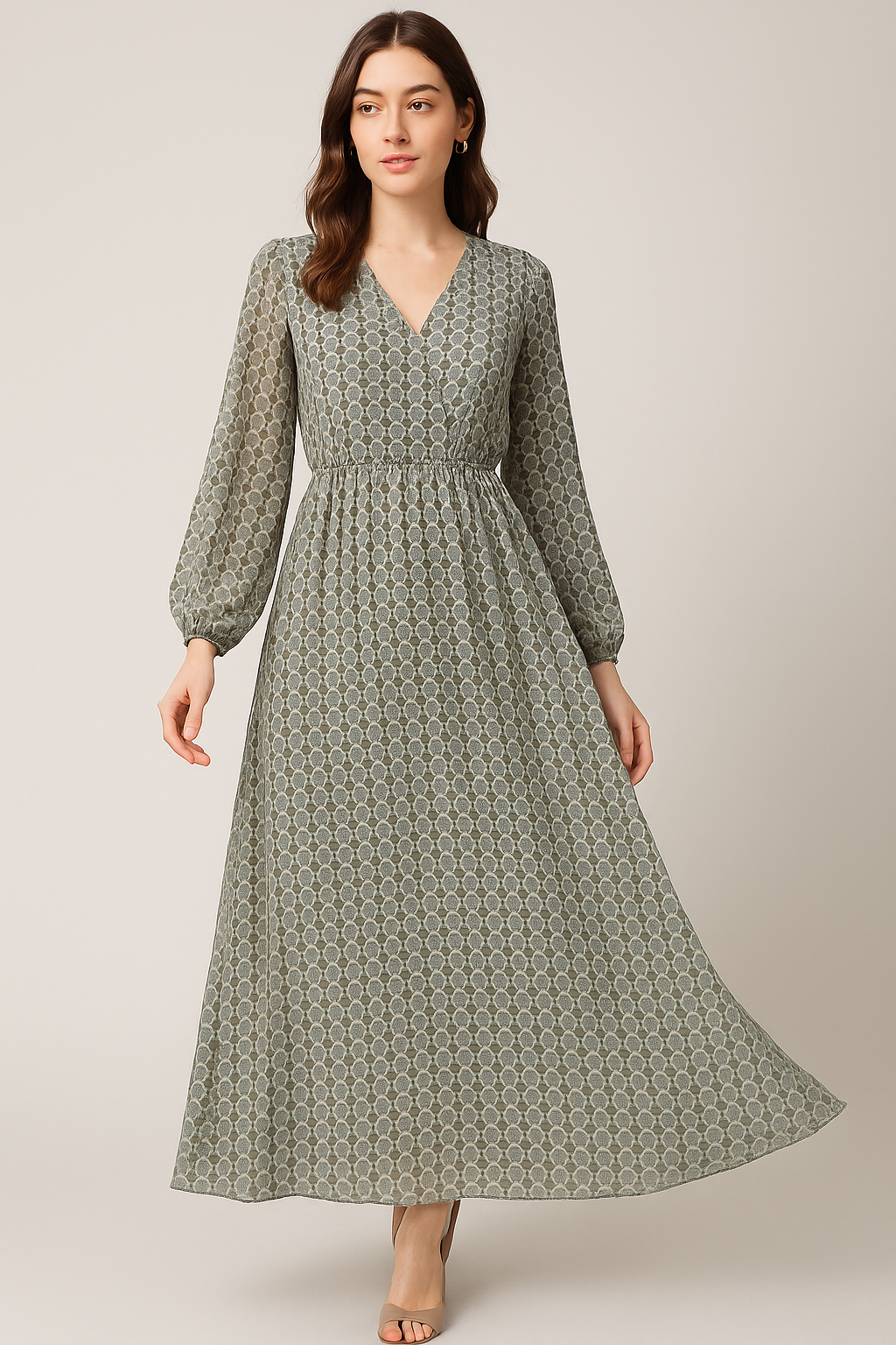 Cool Aspen Leaves Of Branch Digital Printed Fabric - Pure Georgette