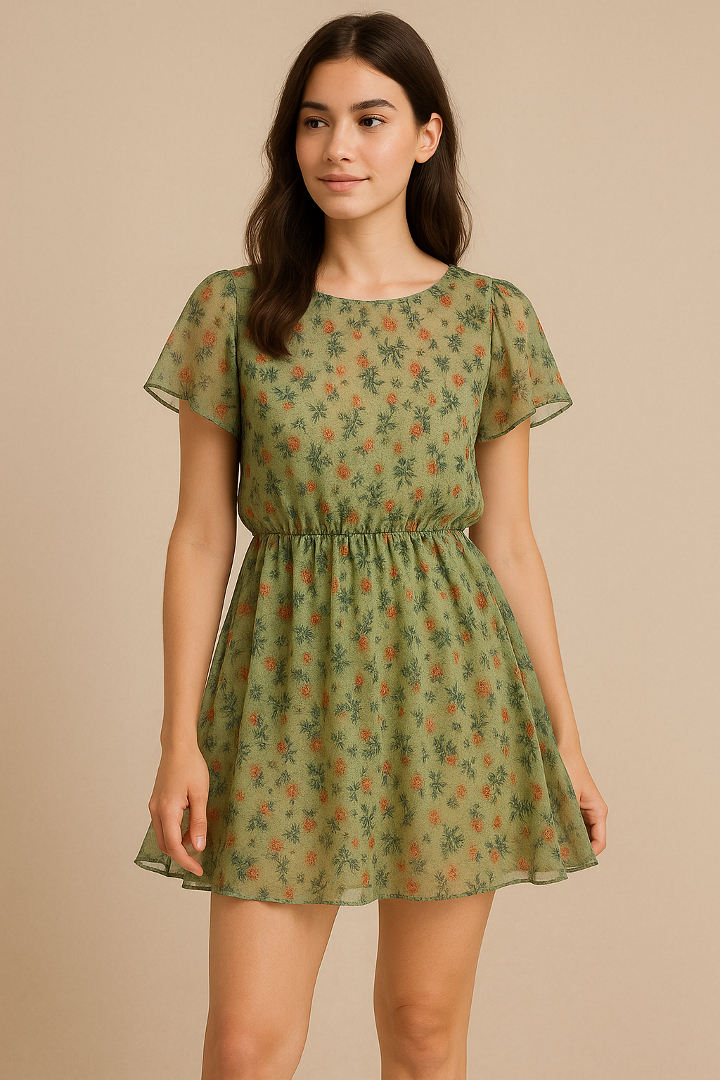 Beautiful Green Seamless Motif Flower Digital Printed Fabric - Pure Georgette