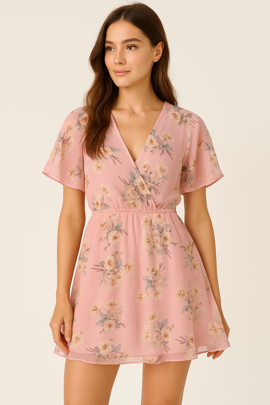 Camellia With Watusi Colour Digital Printed Fabric - Pure Georgette