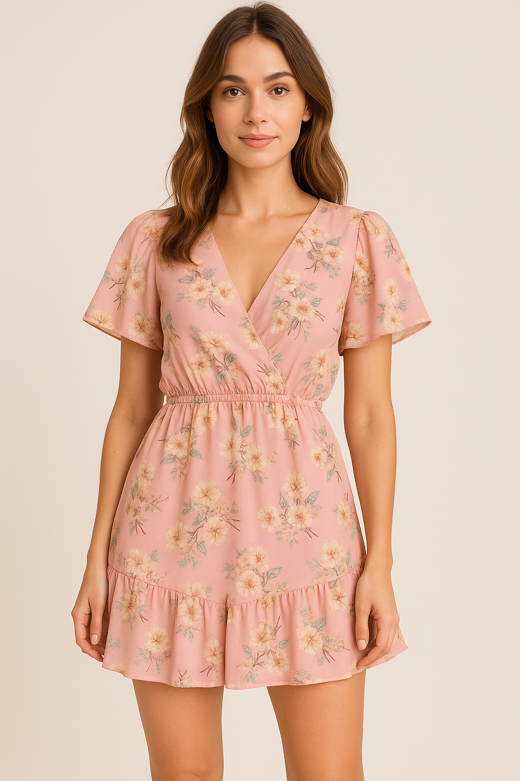 Camellia With Watusi Colour Digital Printed Fabric - Pure Georgette