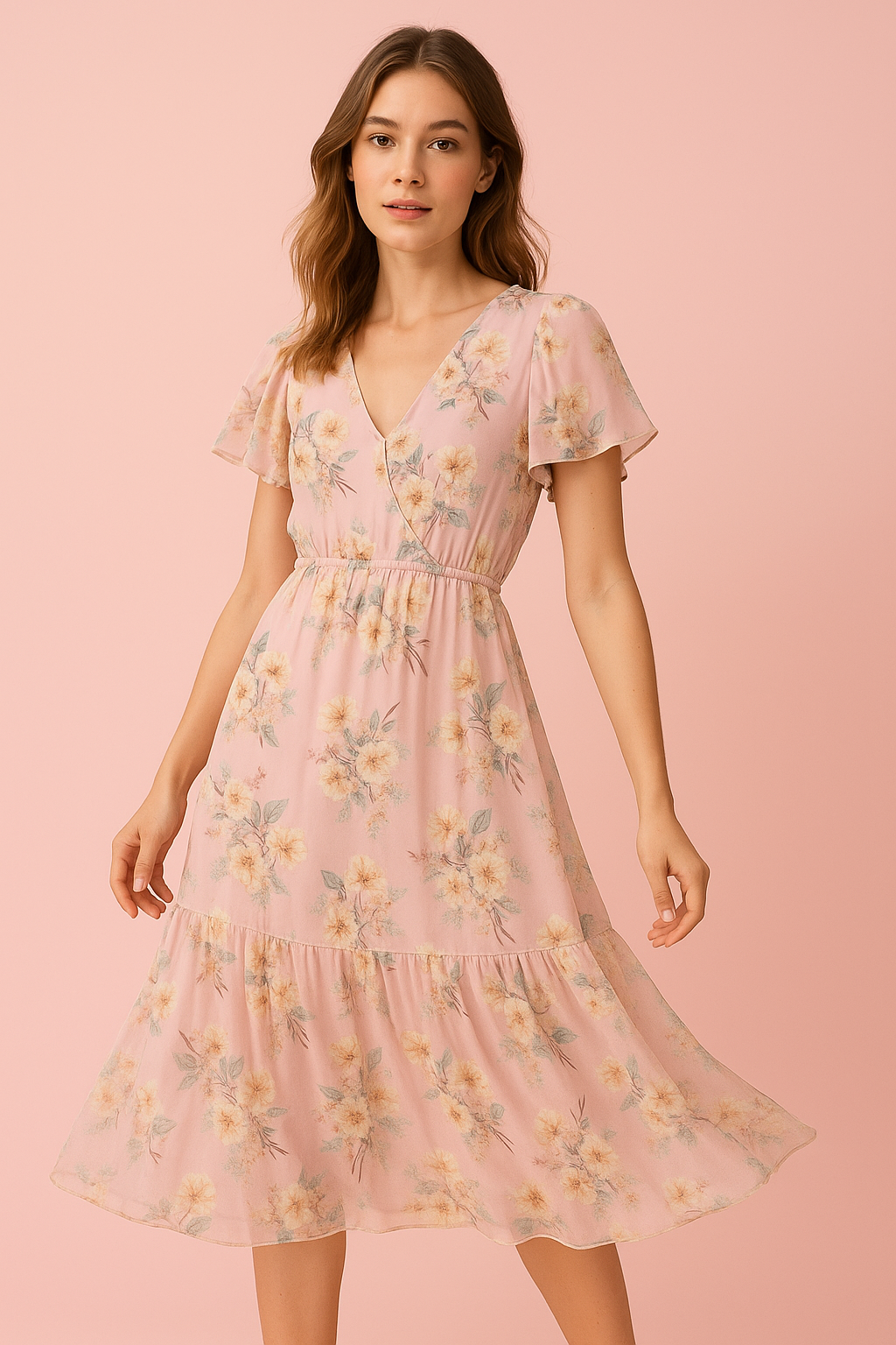 Camellia With Watusi Colour Digital Printed Fabric - Pure Georgette