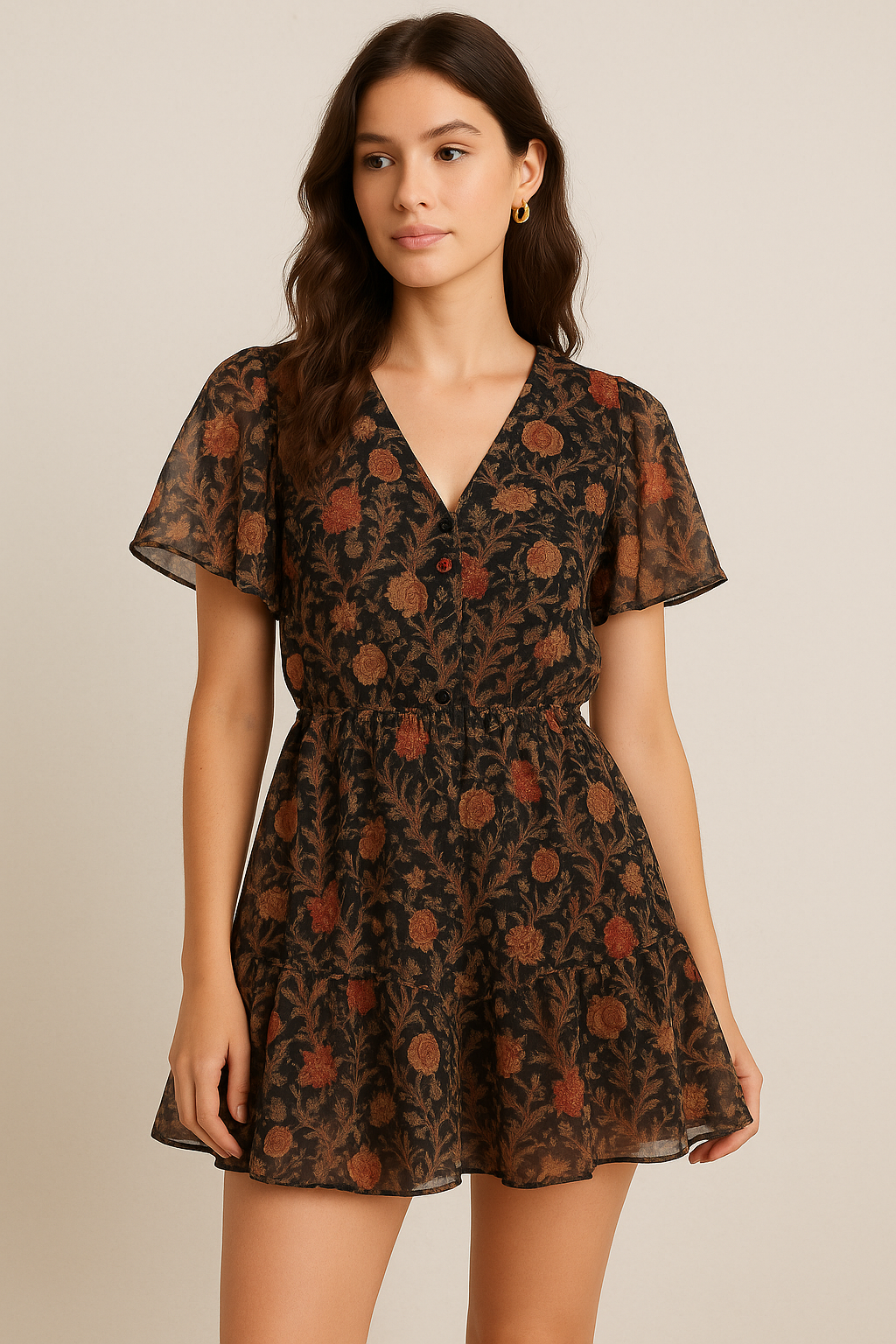 Japanese Chinoiserie Natural Digital Printed Fabric - Pure Georgette