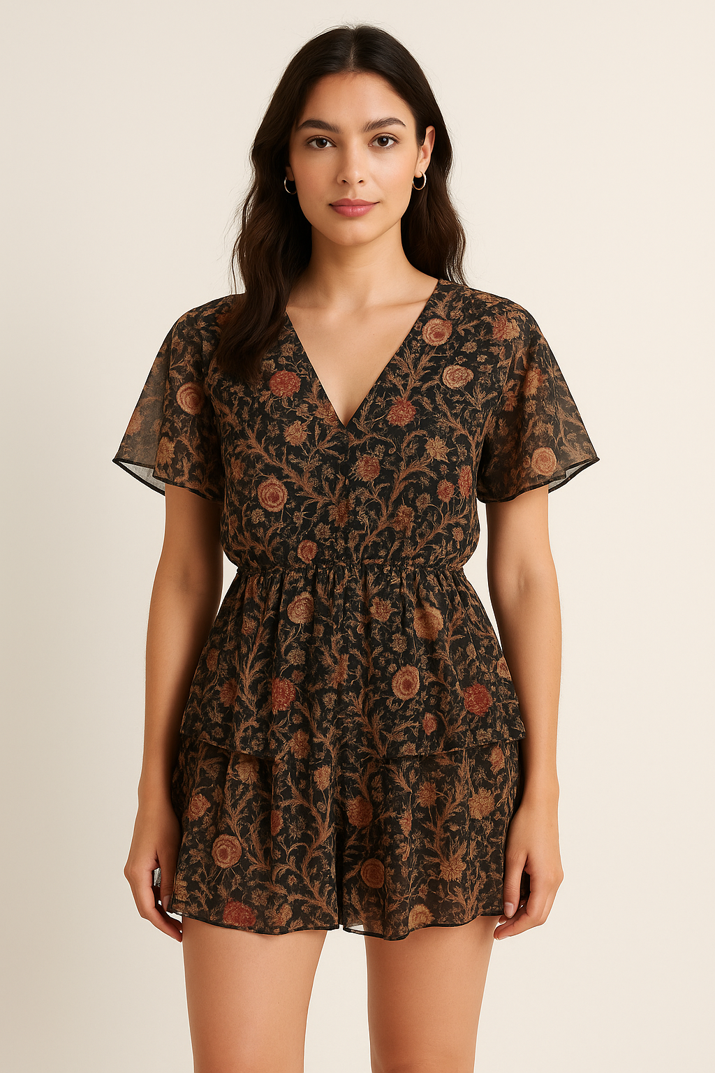 Japanese Chinoiserie Natural Digital Printed Fabric - Pure Georgette