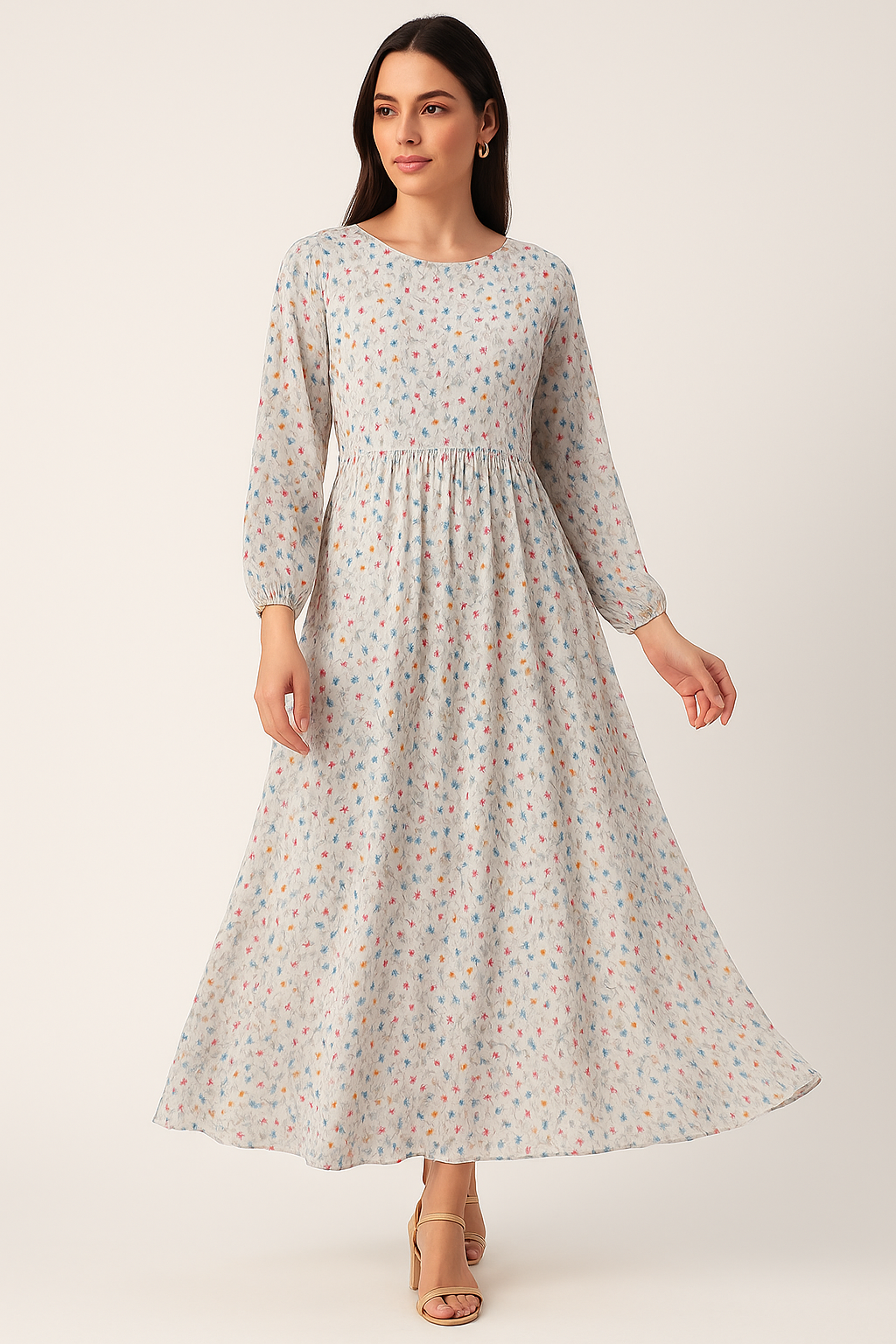 Colourful Flower Chintz With Small Leaves Digital Printed Fabric - Pure Georgette