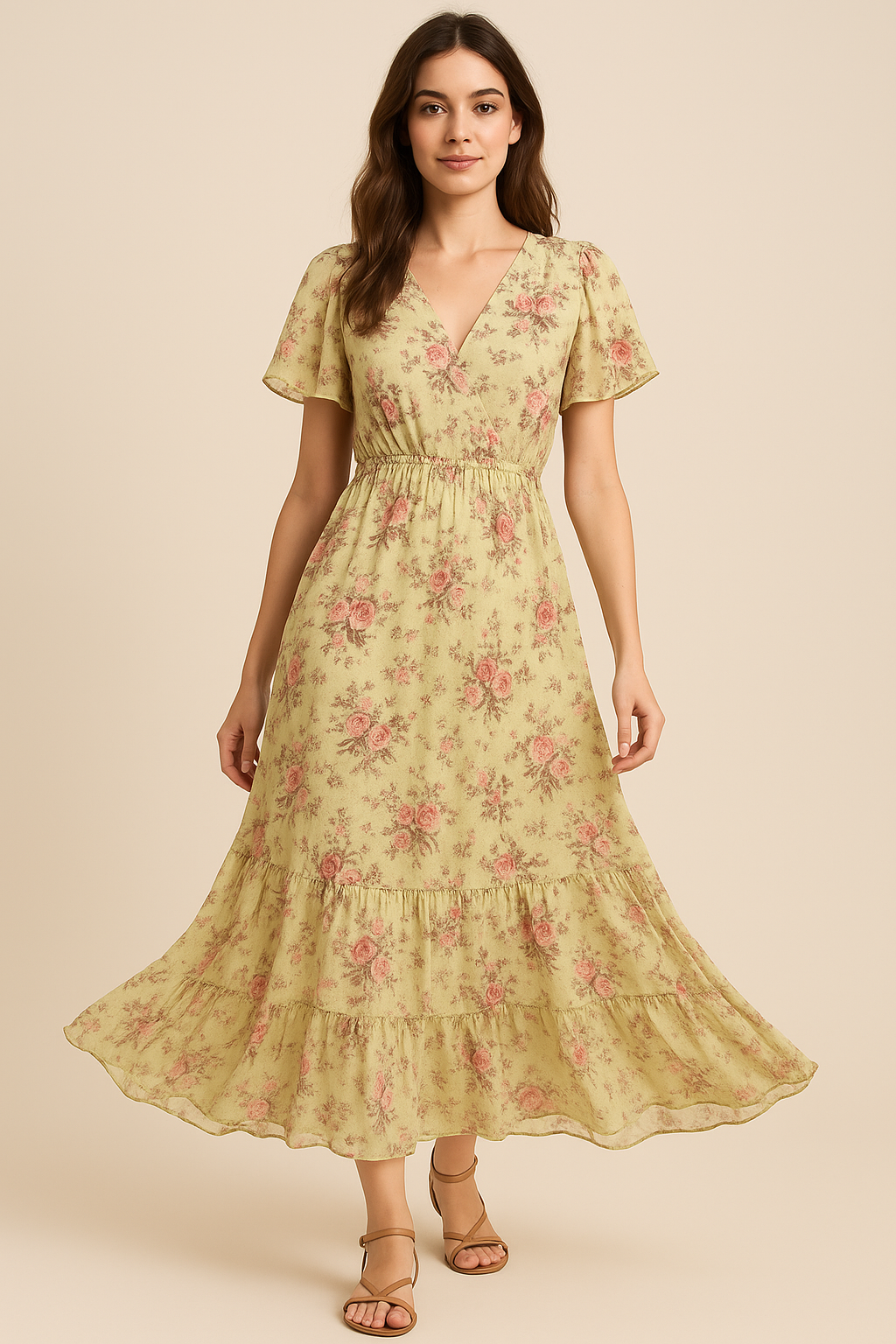 Chrysanthemum And Roses Bunch Digital Printed Fabric - Pure Georgette