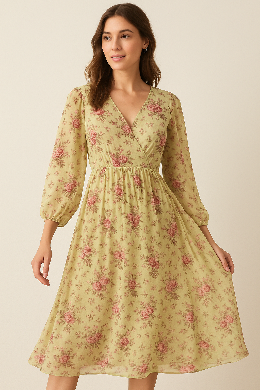 Chrysanthemum And Roses Bunch Digital Printed Fabric - Pure Georgette