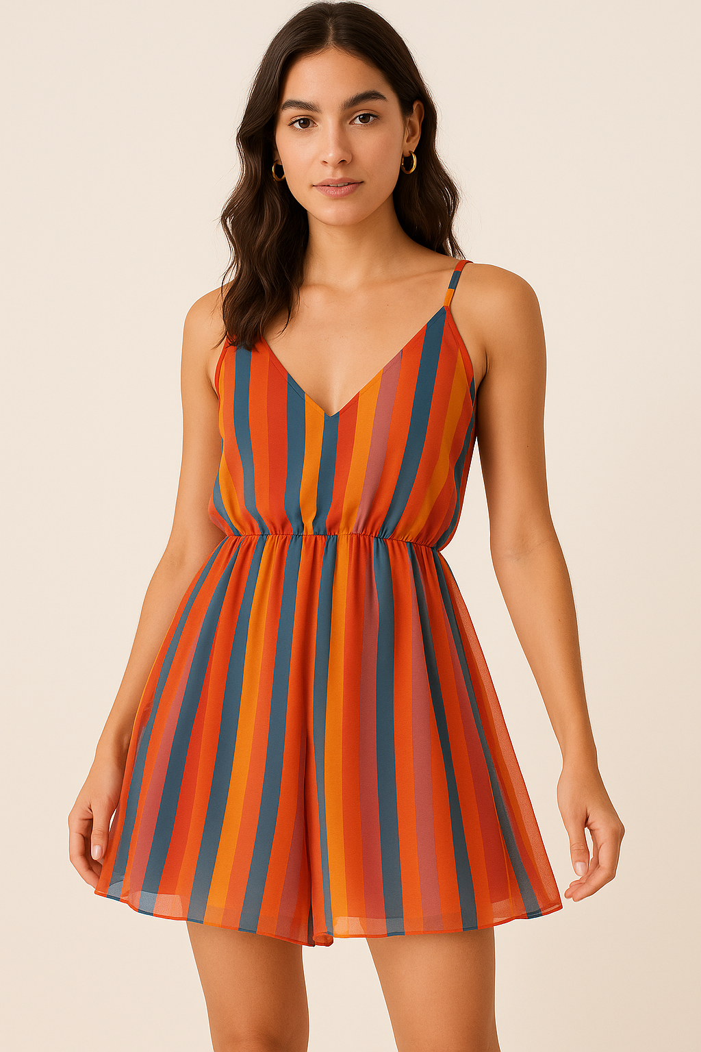 Rainbow Colourful Breton Stripes Digital Printed Fabric - Pure Georgette