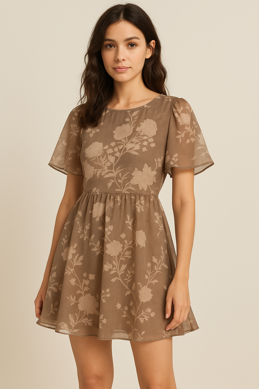 Beautiful Brown Floral Branch Digital Printed Fabric - Pure Georgette