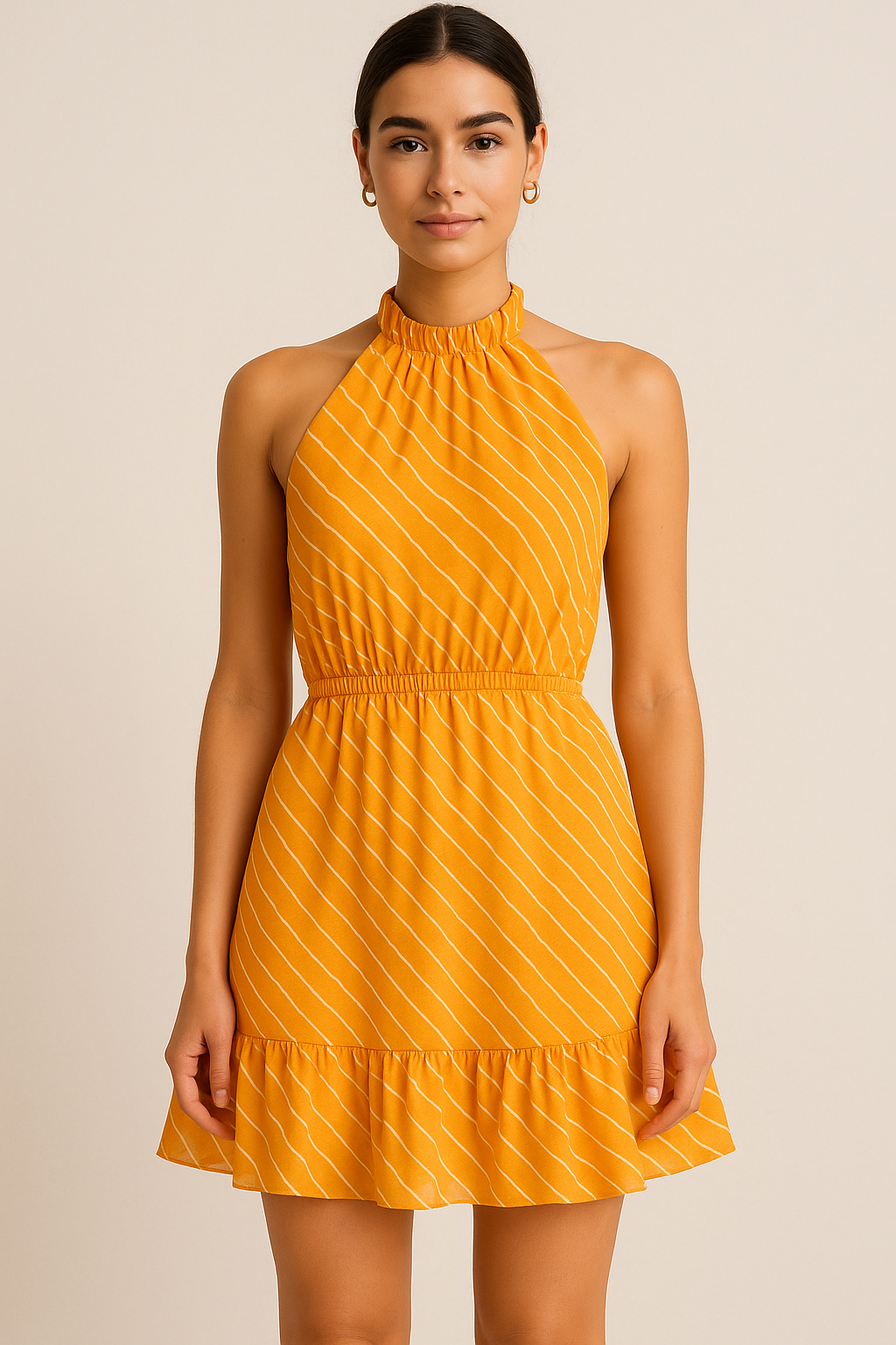 Decorative Yellow Gradient Strips Wave Digital Printed Fabric - Pure Georgette