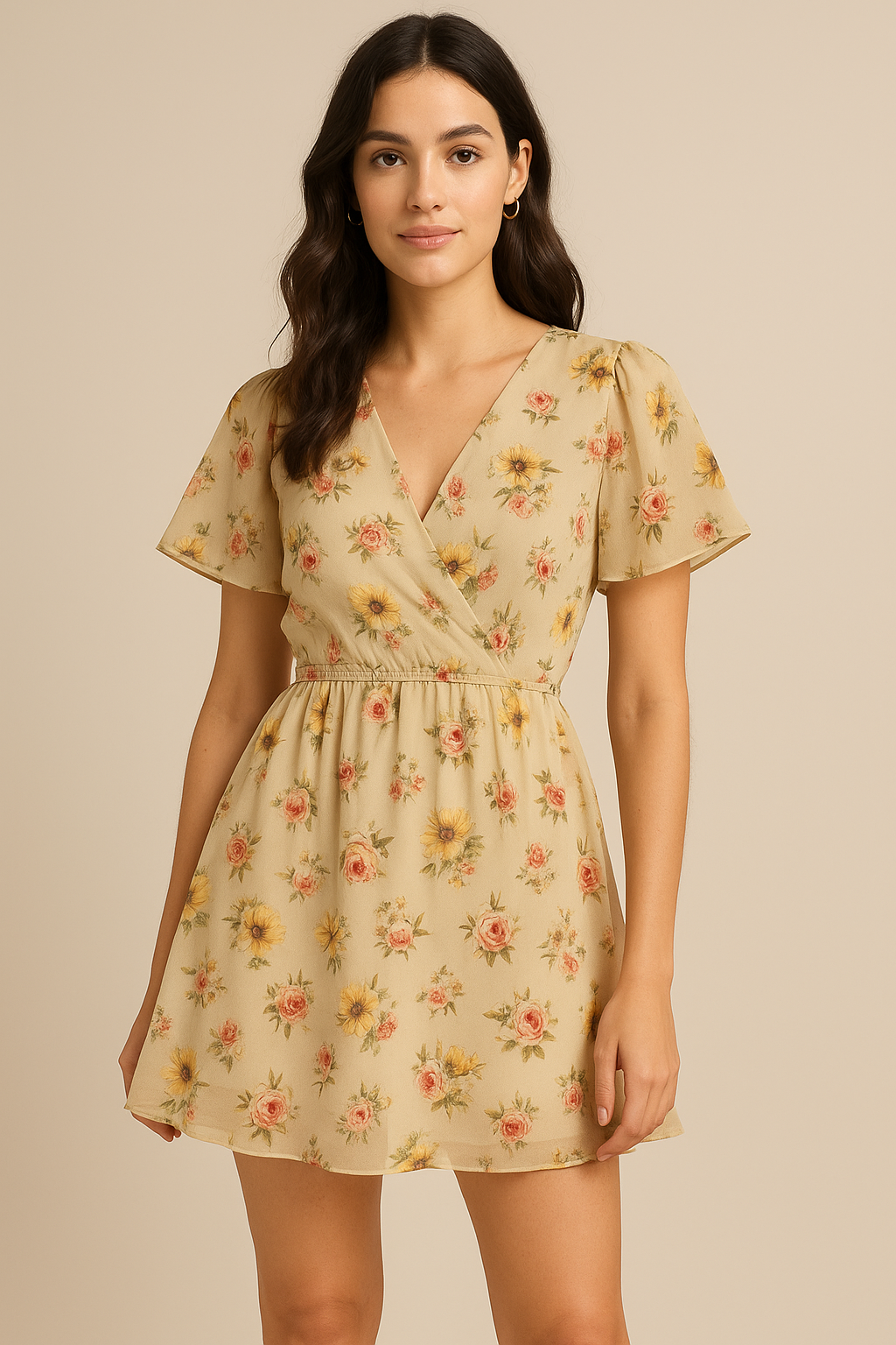 Hawaiian Zinnia Flower Roses Digital Printed Fabric - Pure Georgette